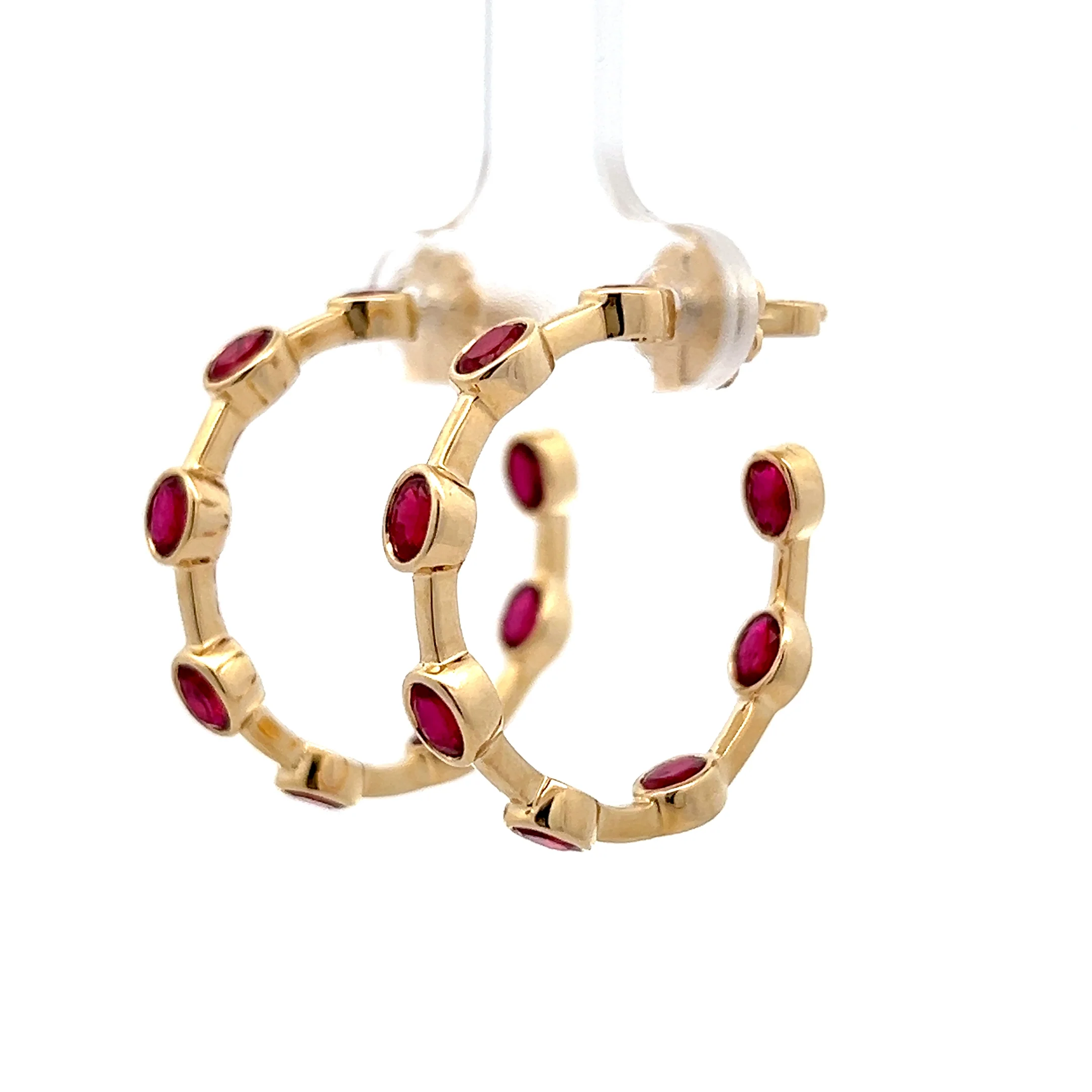 3.30 Oval Ruby Hoop Earrings in 14k Yellow Gold - Image 2