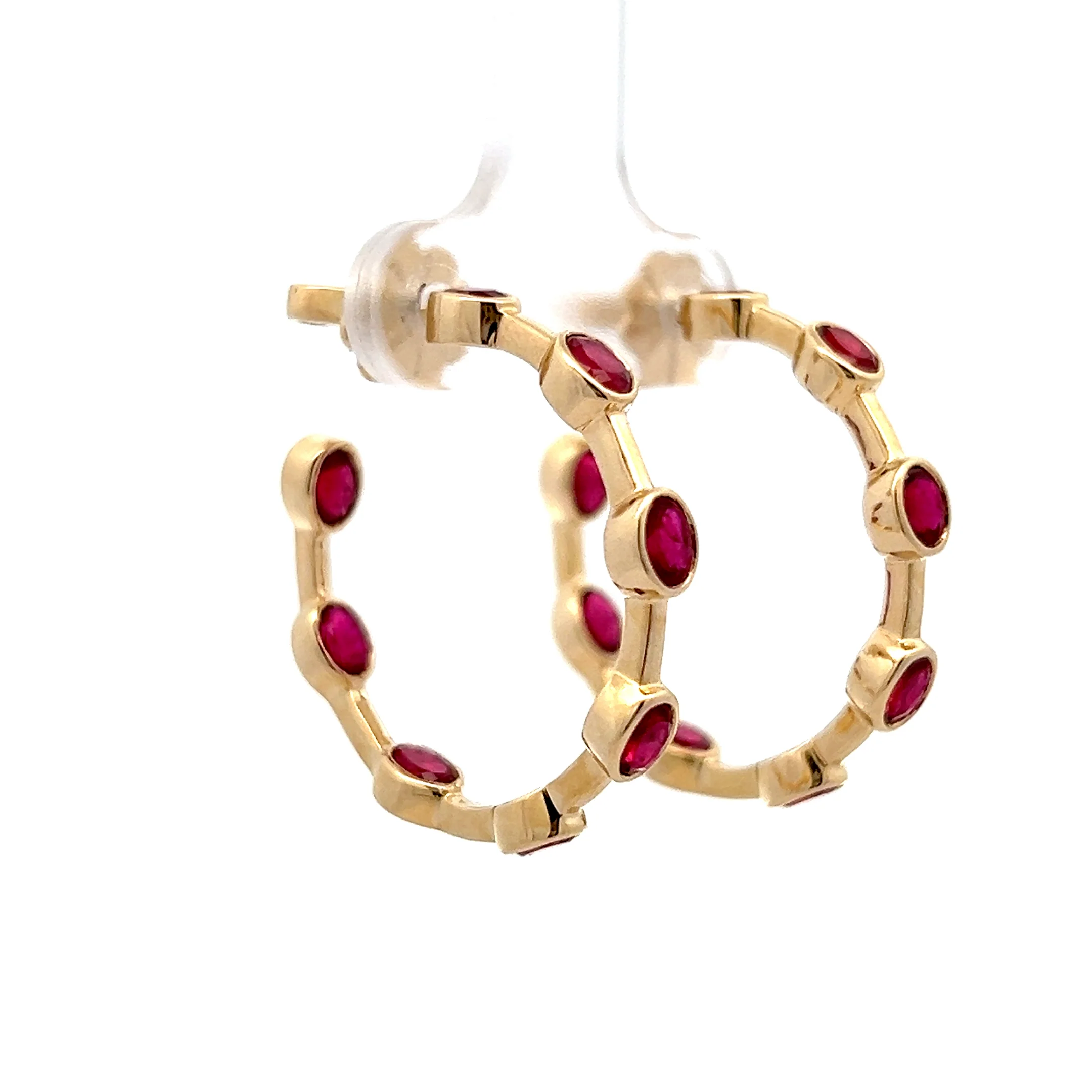 3.30 Oval Ruby Hoop Earrings in 14k Yellow Gold - Image 3