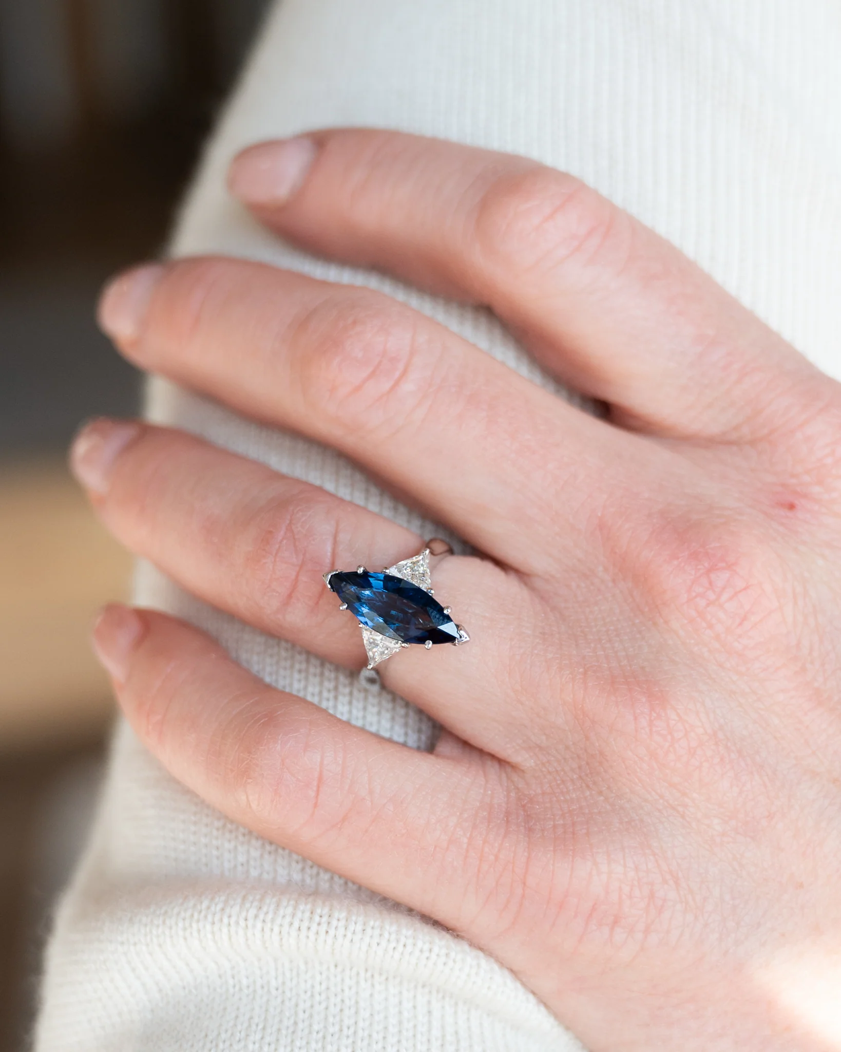 3.33 Marquise Sapphire Engagement Ring in 18k - Image 7