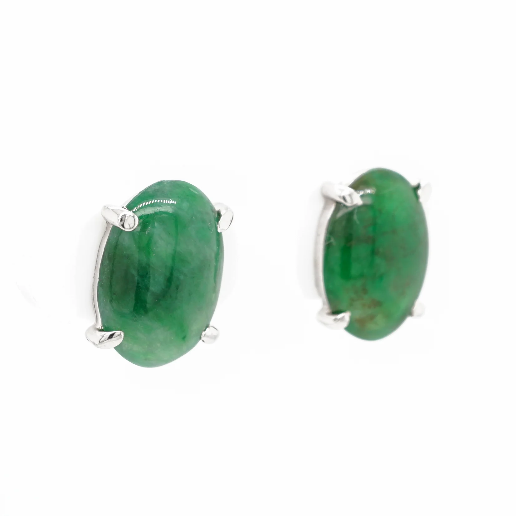 3.34 Cabochon Cut Jade Stud Earrings in 14k White Gold - Image 3