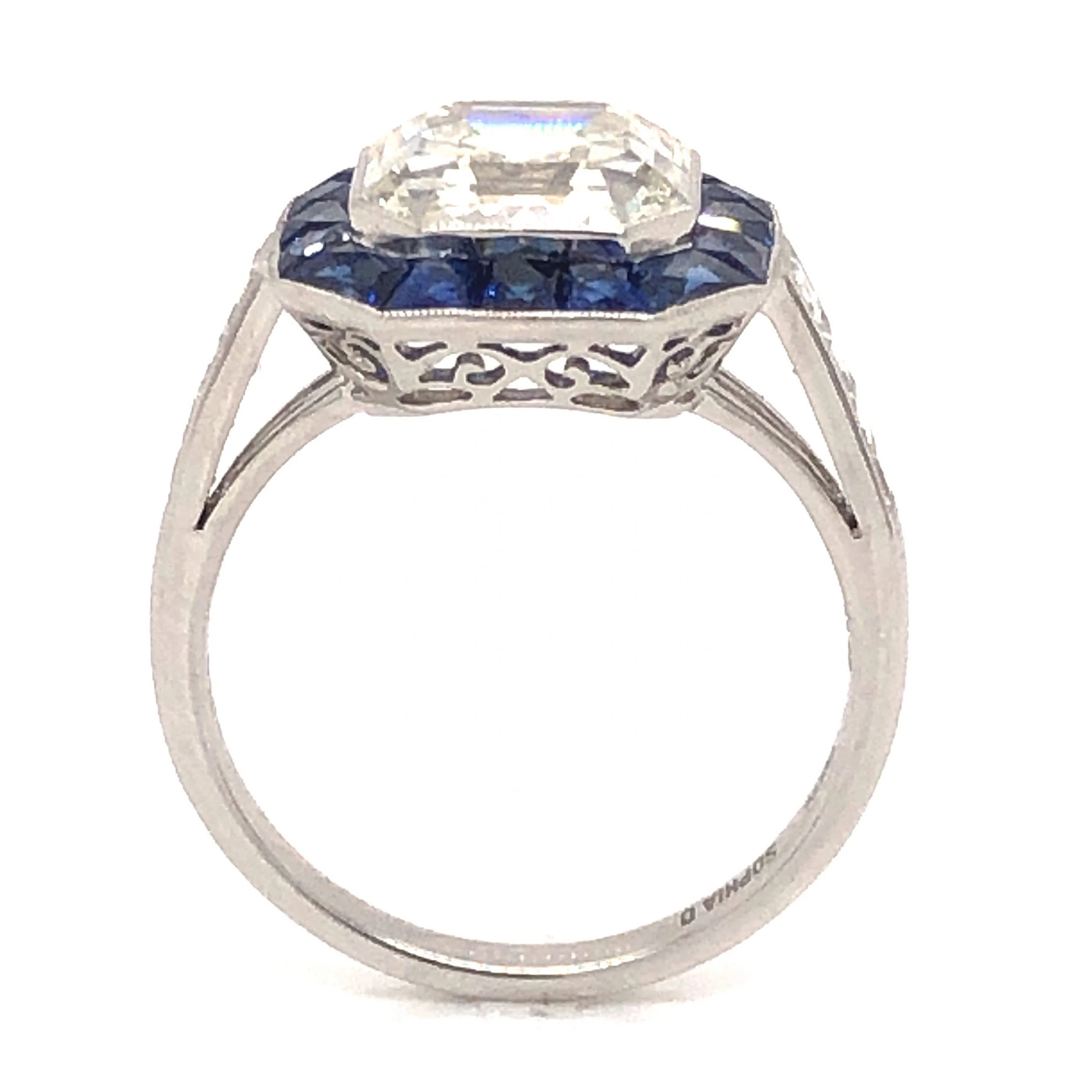 3.37 Asscher Cut Diamond & Sapphire Ring in Platinum - Image 4