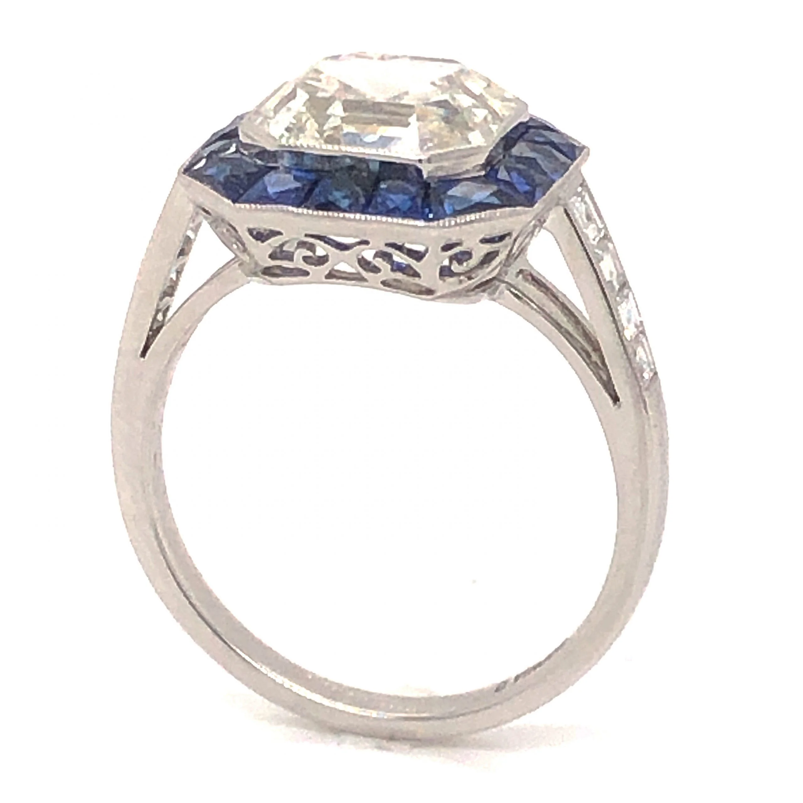 3.37 Asscher Cut Diamond & Sapphire Ring in Platinum - Image 5