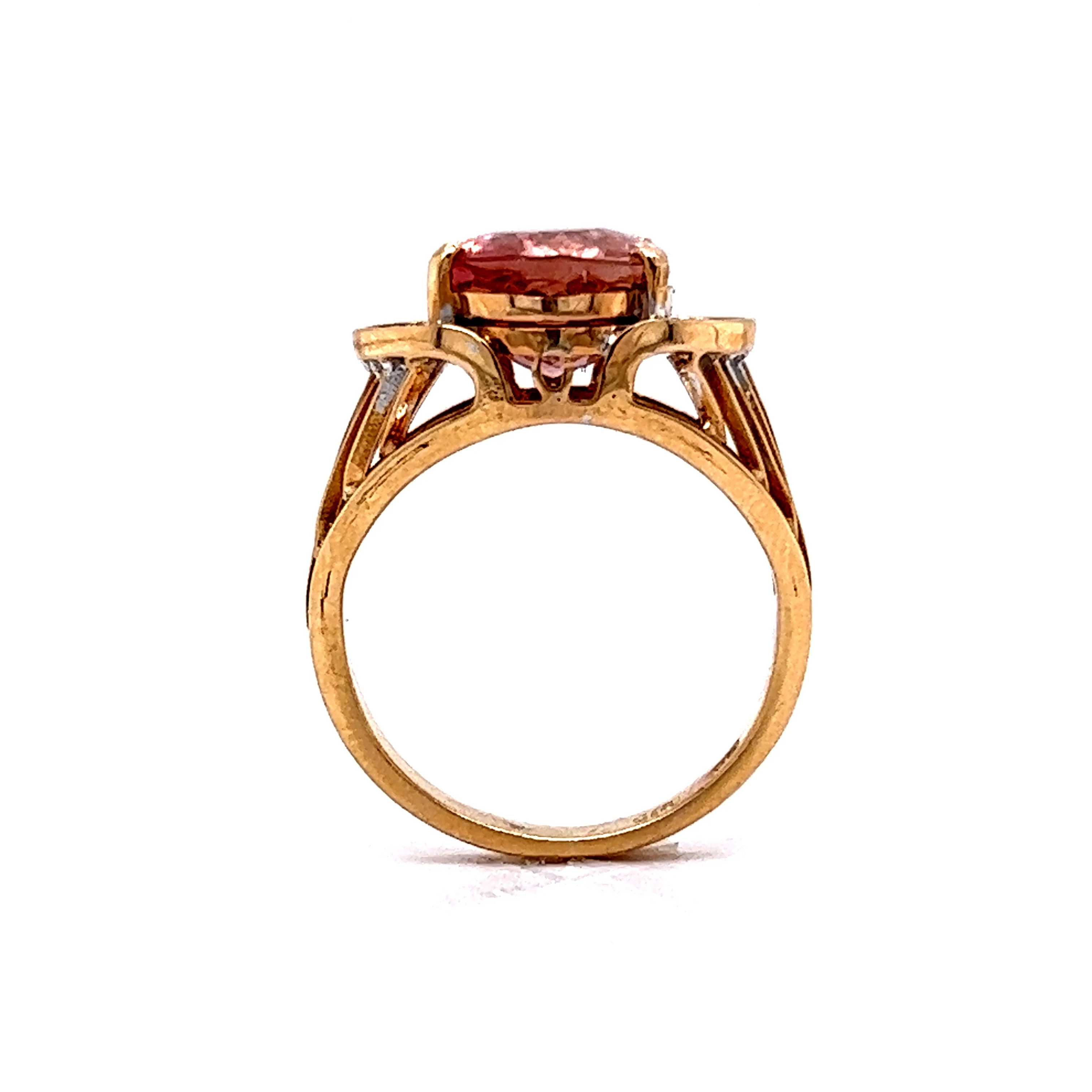Vintage Pink Tourmaline & Diamond Cocktail Ring in 14k Yellow Gold - Image 4