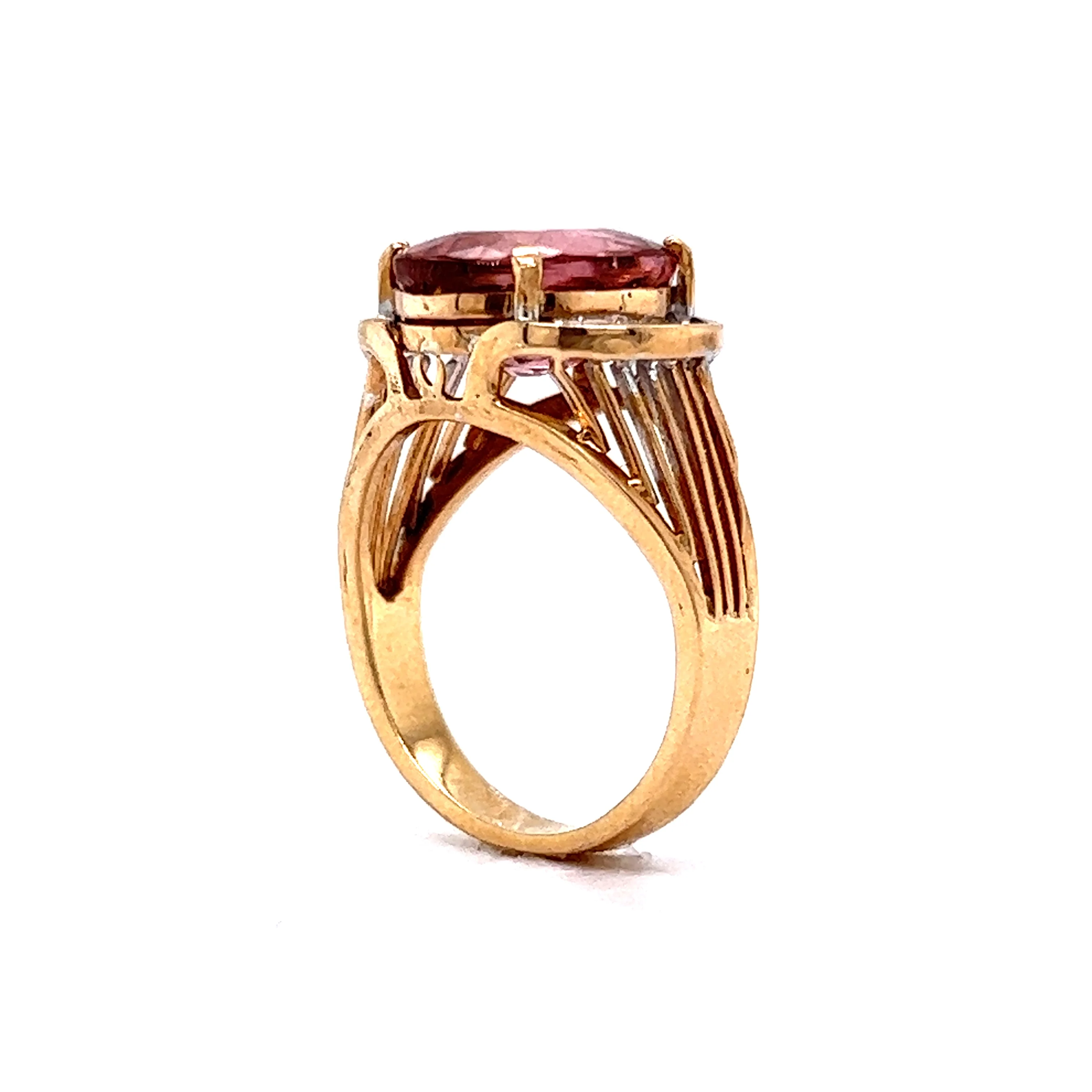 Vintage Pink Tourmaline & Diamond Cocktail Ring in 14k Yellow Gold - Image 5