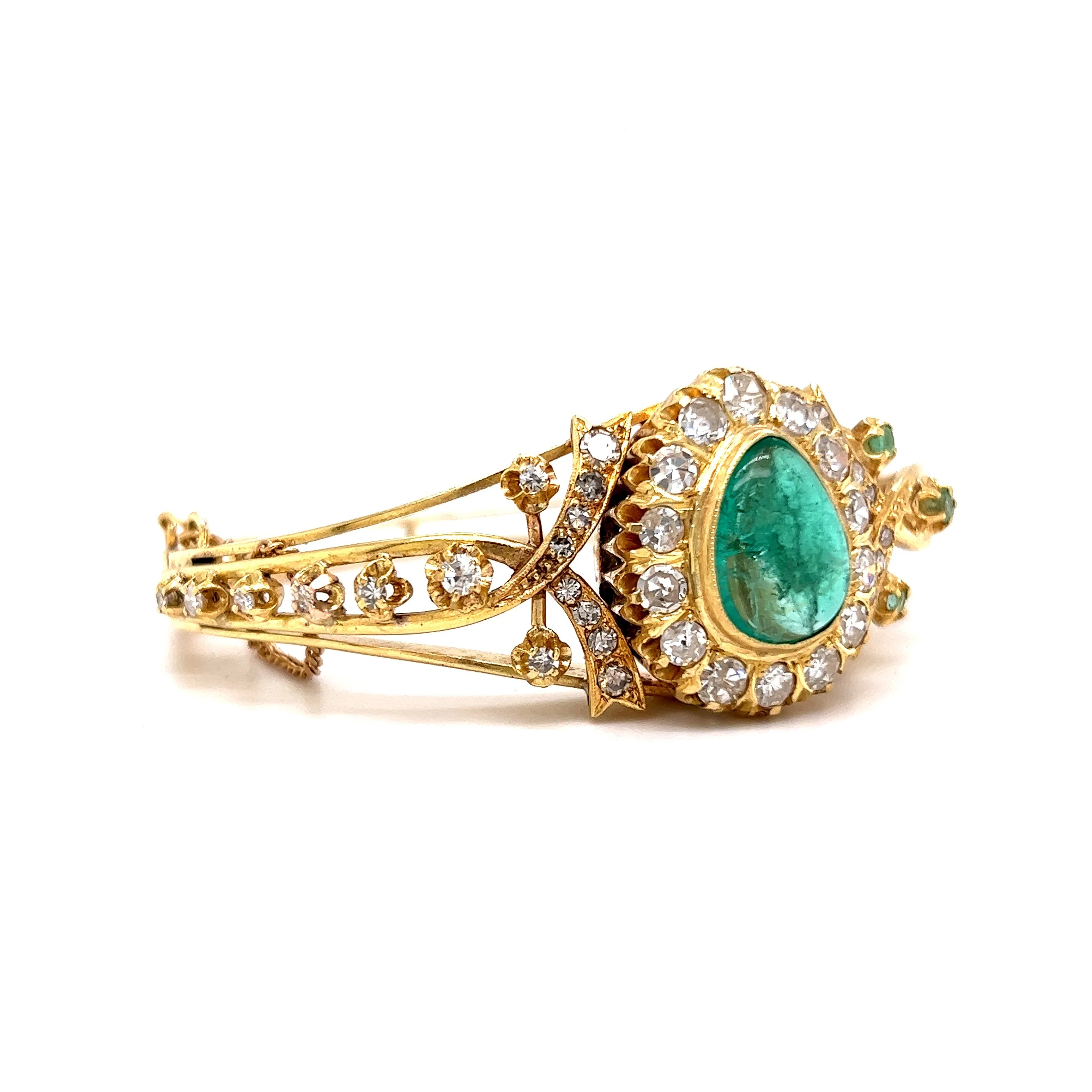 3.39 Vintage Emerald & Diamond Bangle Bracelet in 14k Yellow Gold - Image 3