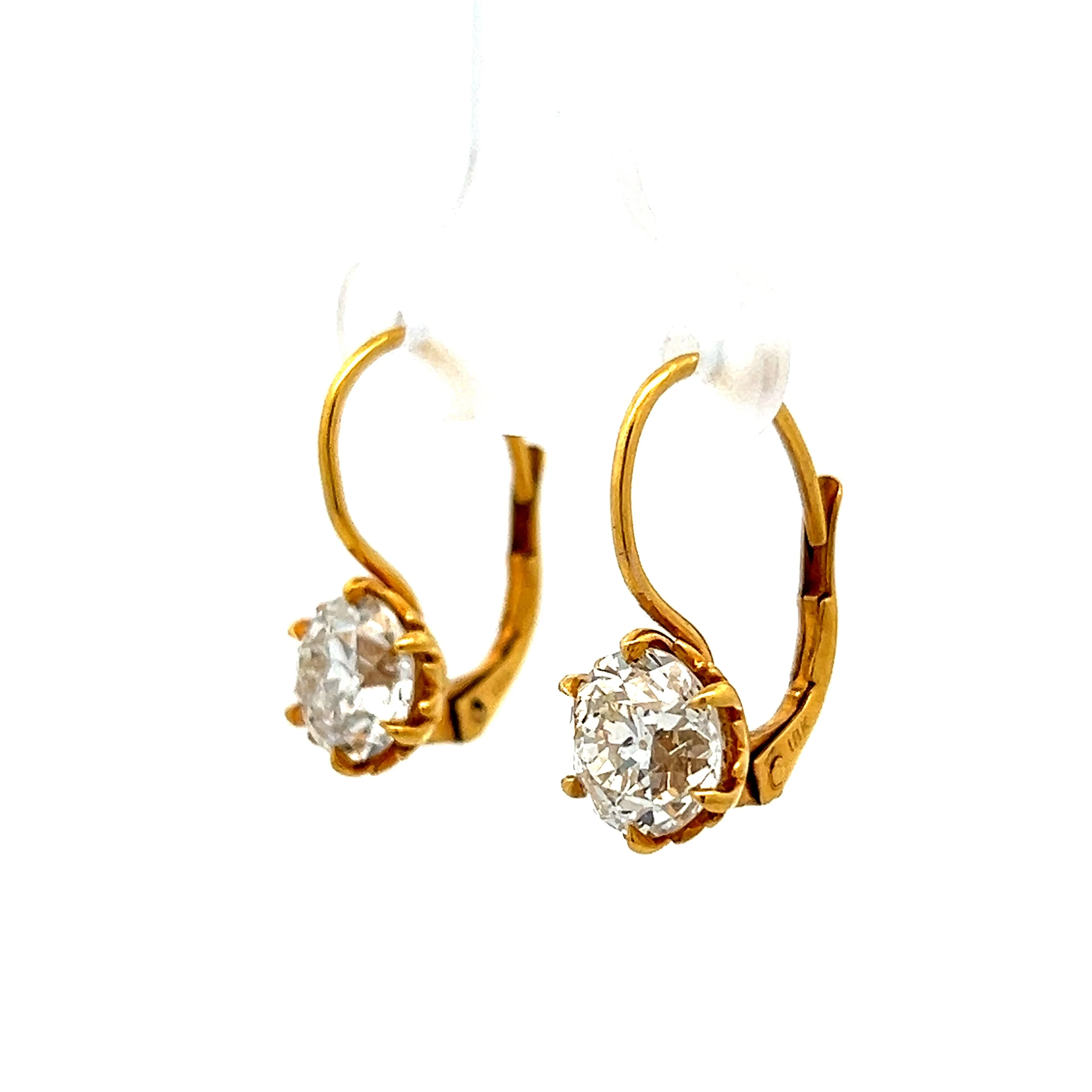 3.40 Old European Diamond Drop Earrings in Yellow Gold - Image 2