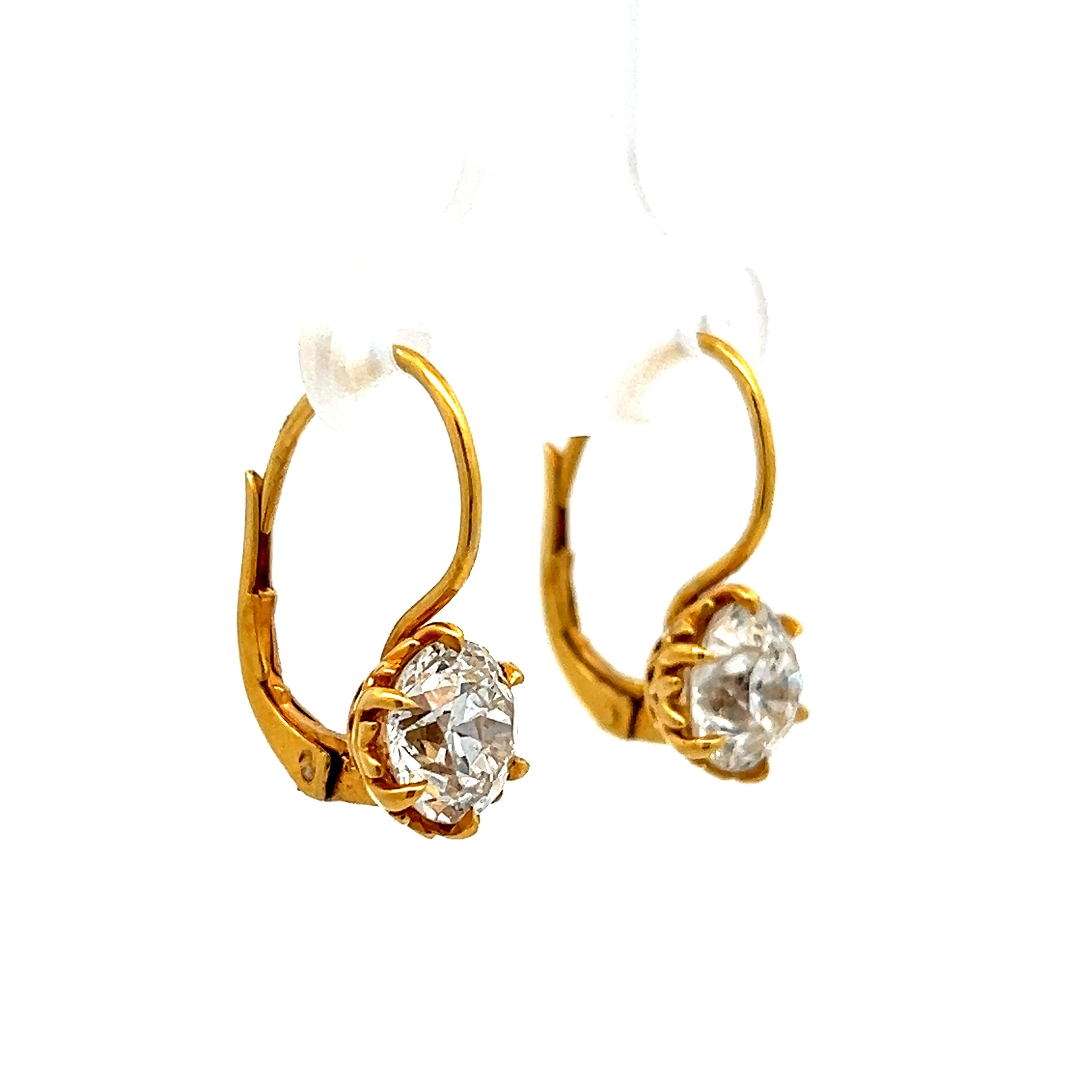 3.40 Old European Diamond Drop Earrings in Yellow Gold - Image 3