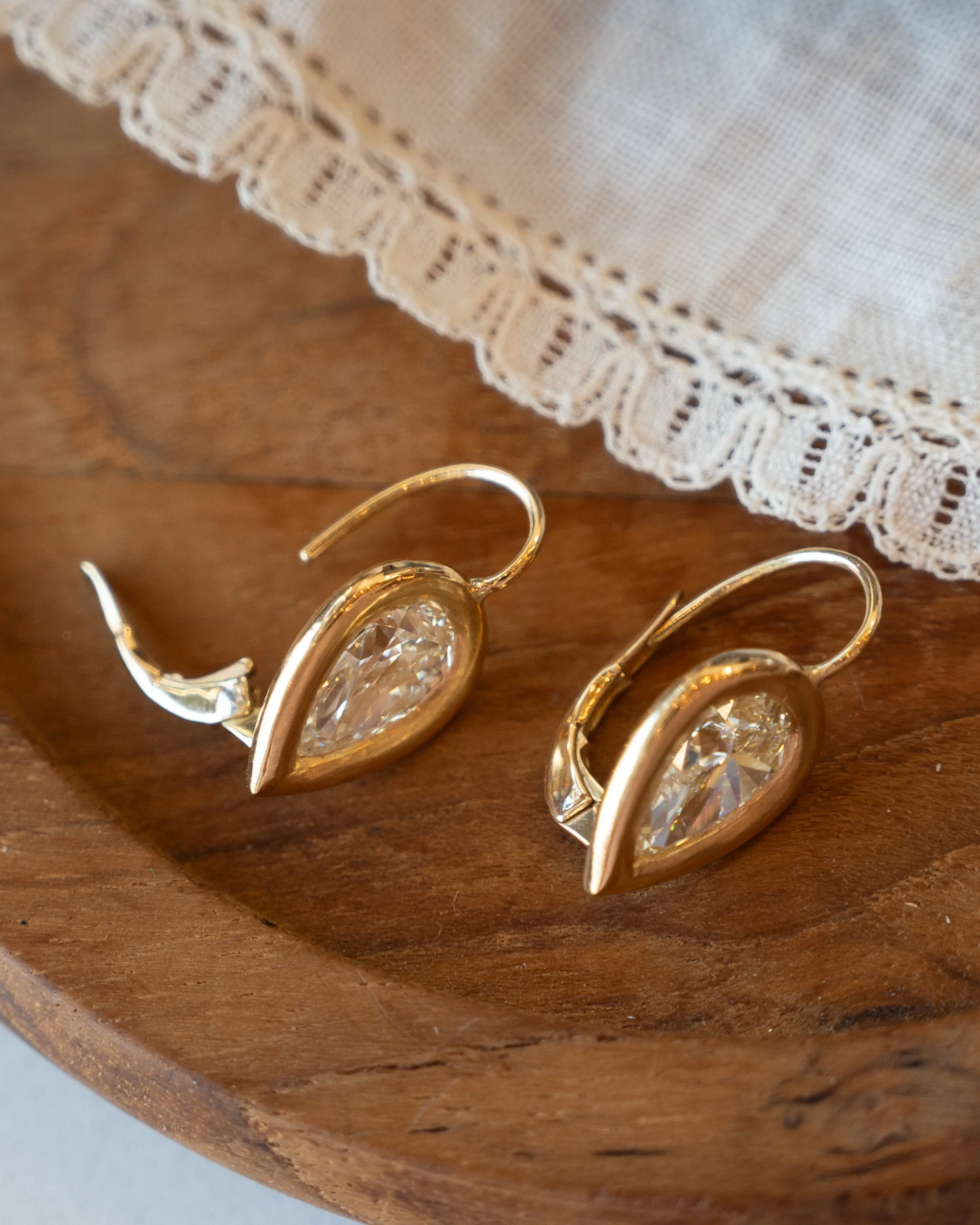 3.40 Pear Diamond Drop Earrings 18k Yellow Gold - Image 5