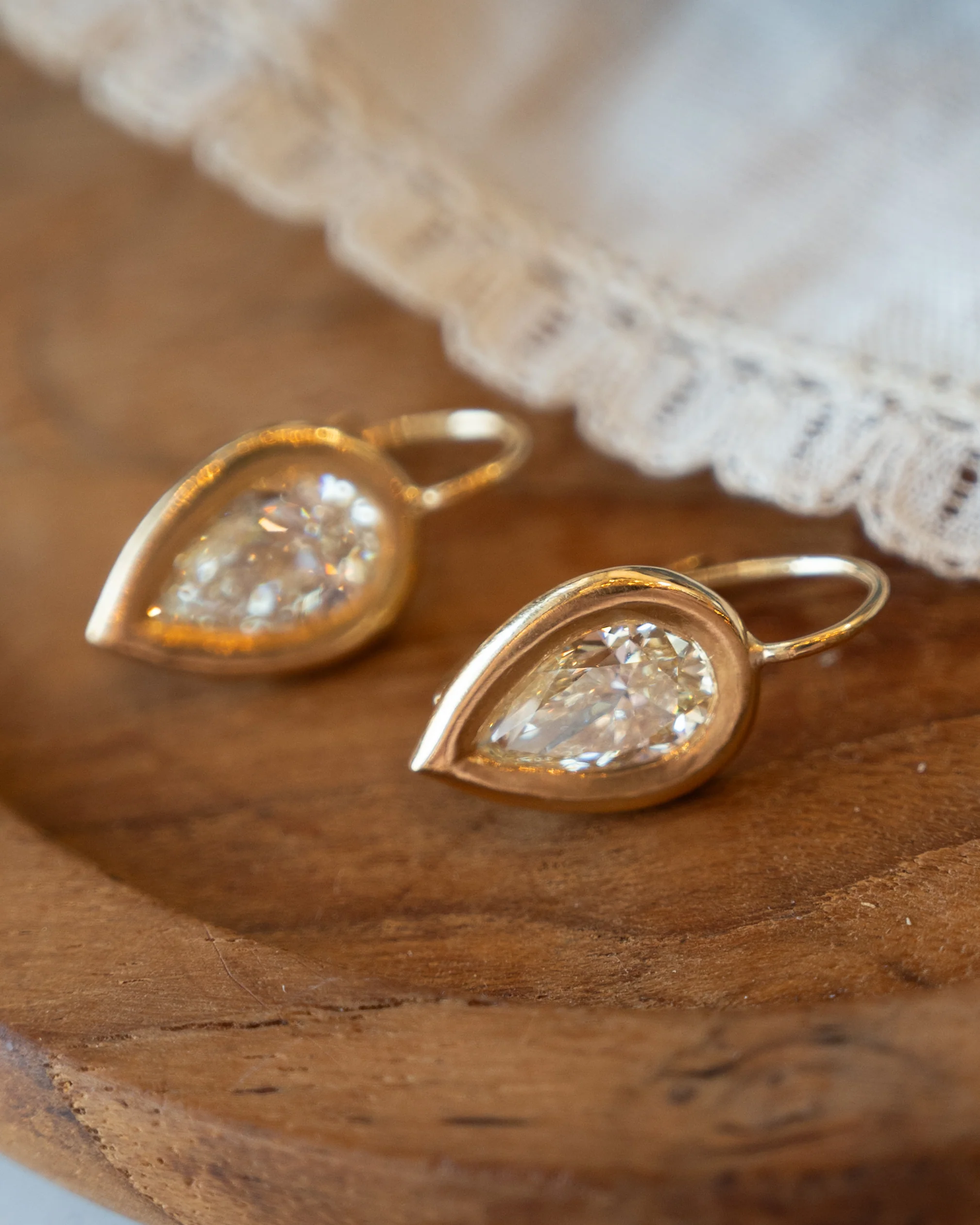 3.40 Pear Diamond Drop Earrings 18k Yellow Gold - Image 6