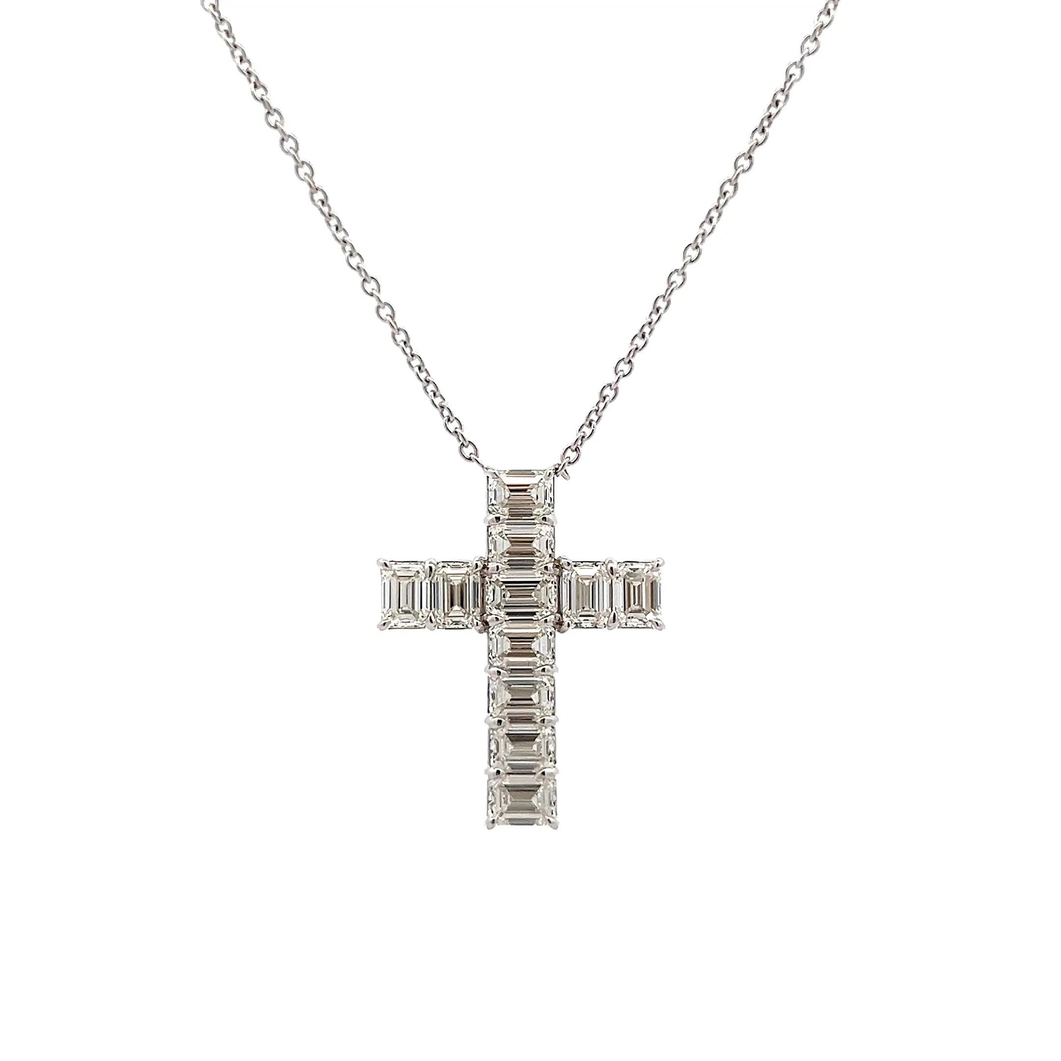 3.42 Emerald Cut Diamond Cross Pendant in 18k