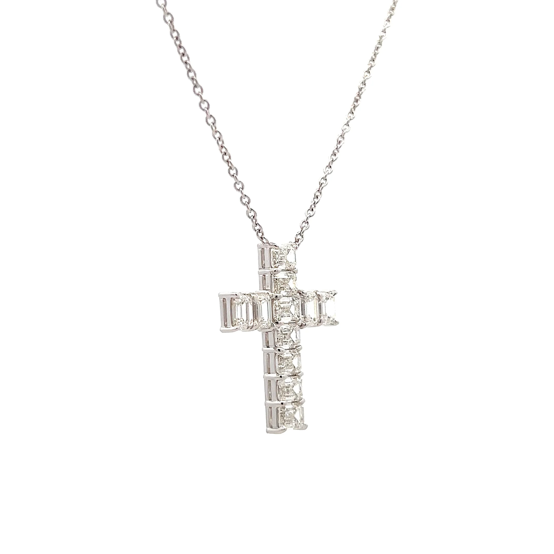 3.42 Emerald Cut Diamond Cross Pendant in 18k - Image 3