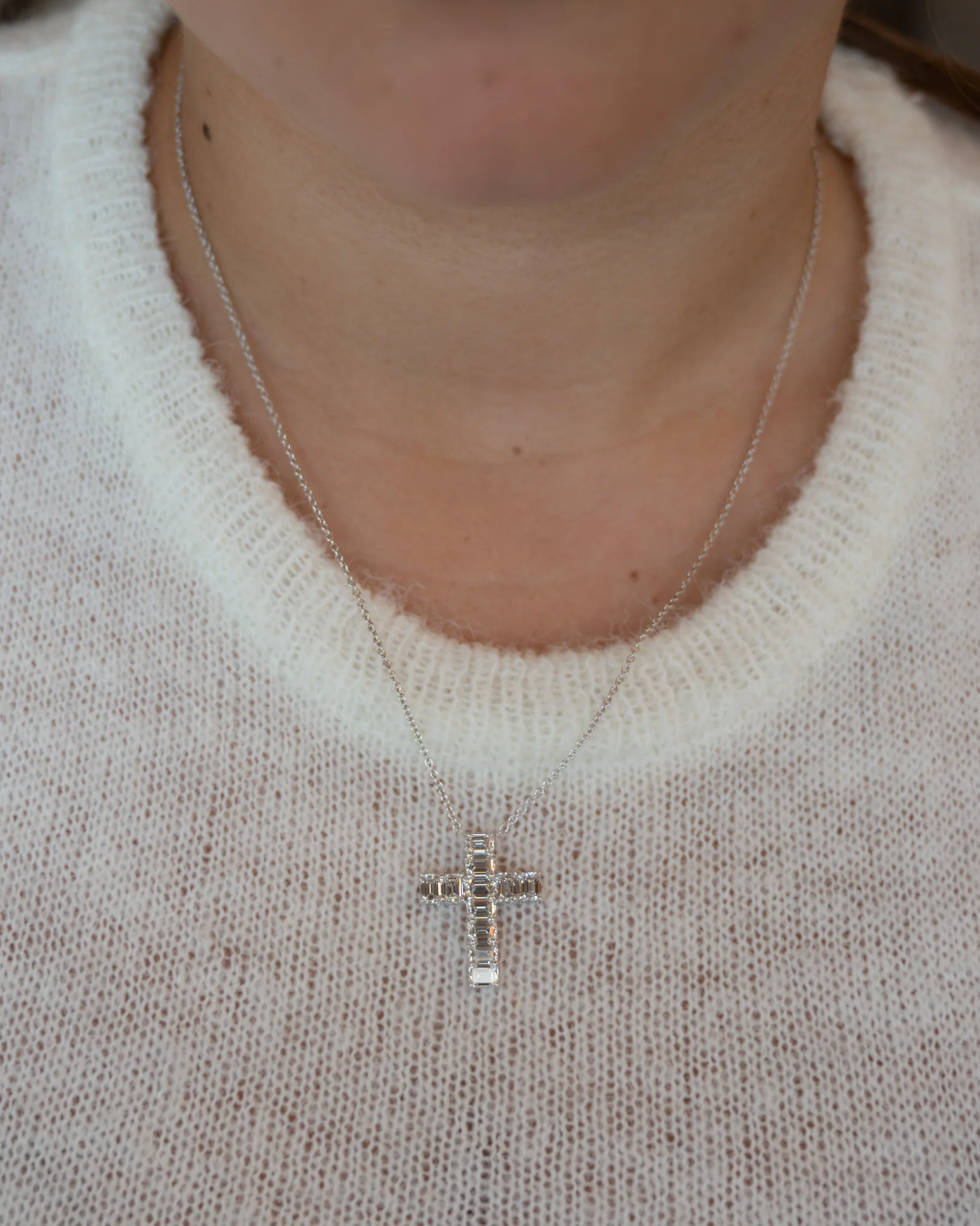 3.42 Emerald Cut Diamond Cross Pendant in 18k - Image 6