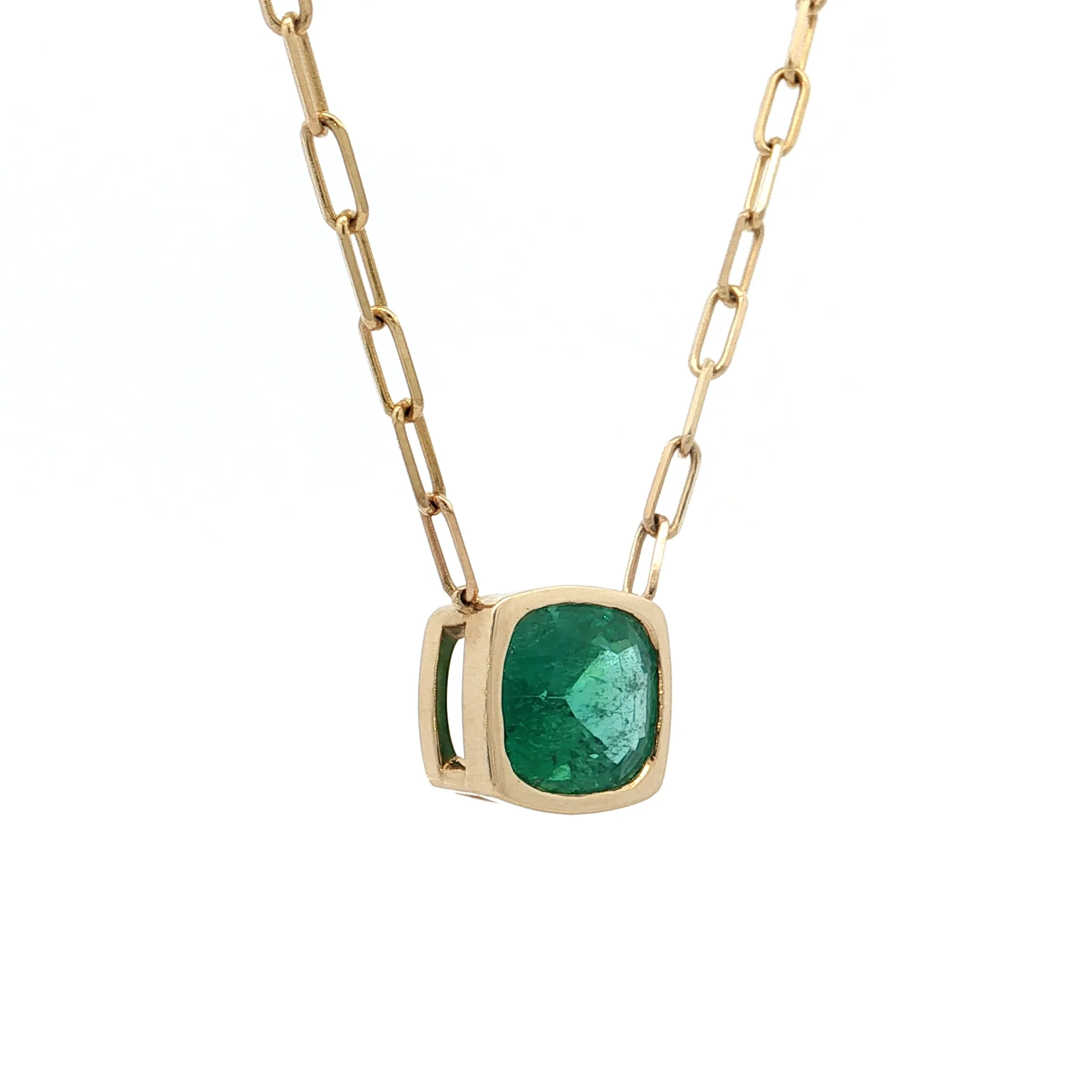 3.43 Cushion Emerald Pendant Necklace 14k Yellow Gold - Image 3
