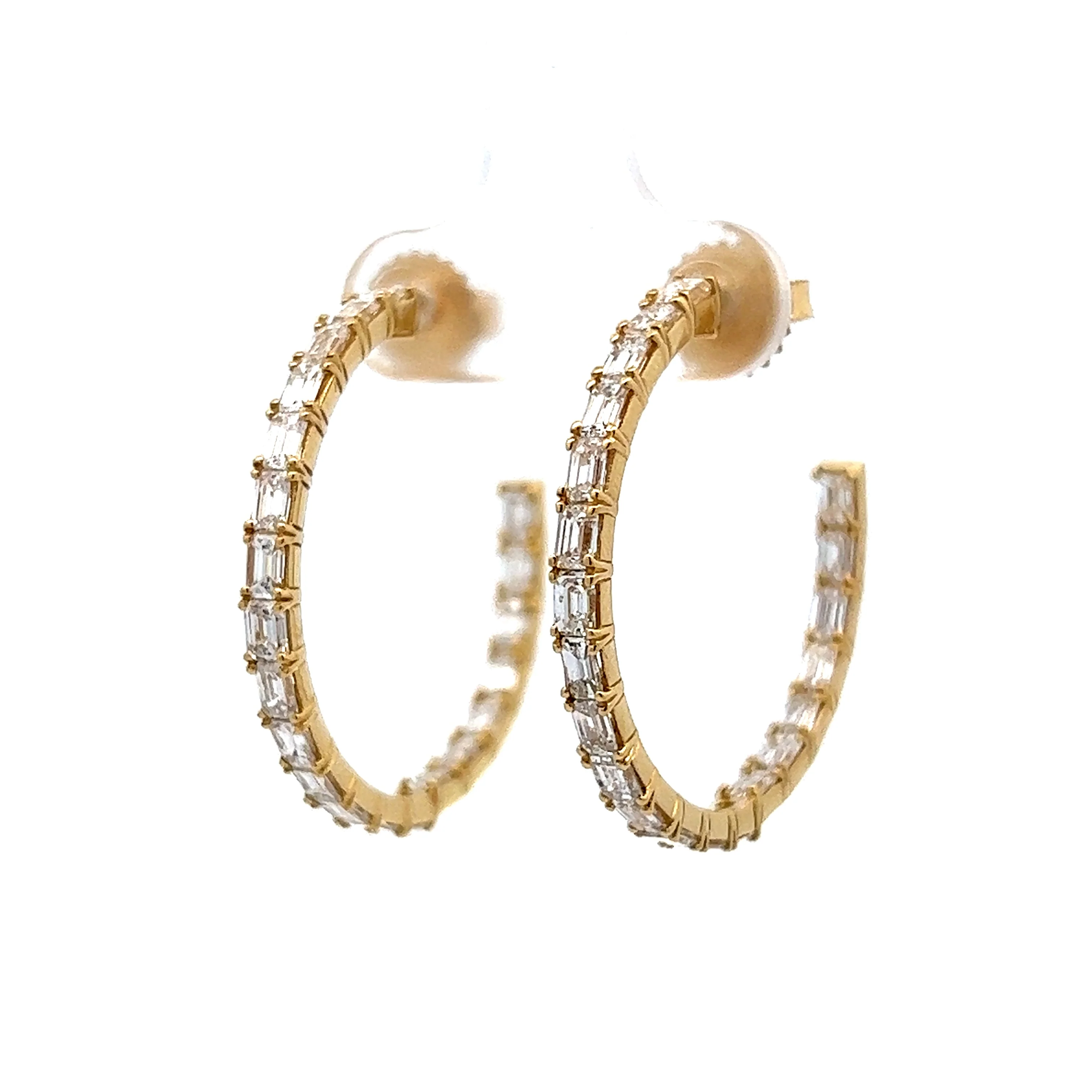 3.43 Baguette Diamond Hoop Earrings in 18k Yellow Gold - Image 2