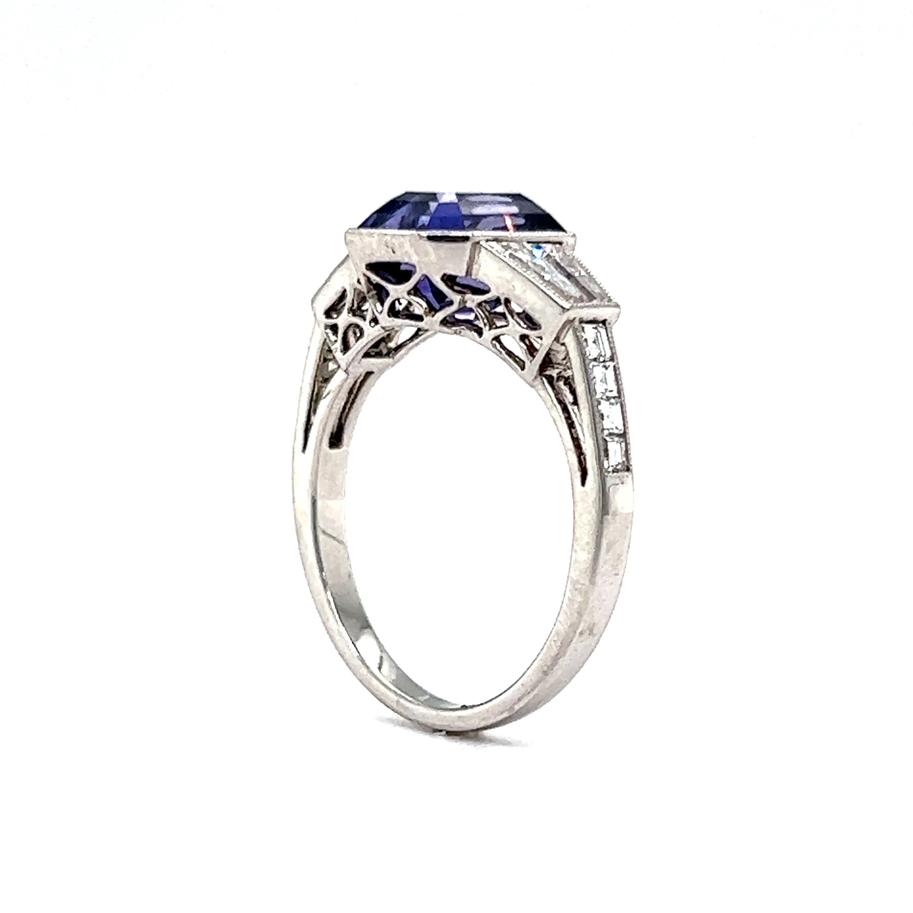 3.46 Purple Sapphire Engagement Ring in Platinum - Image 5