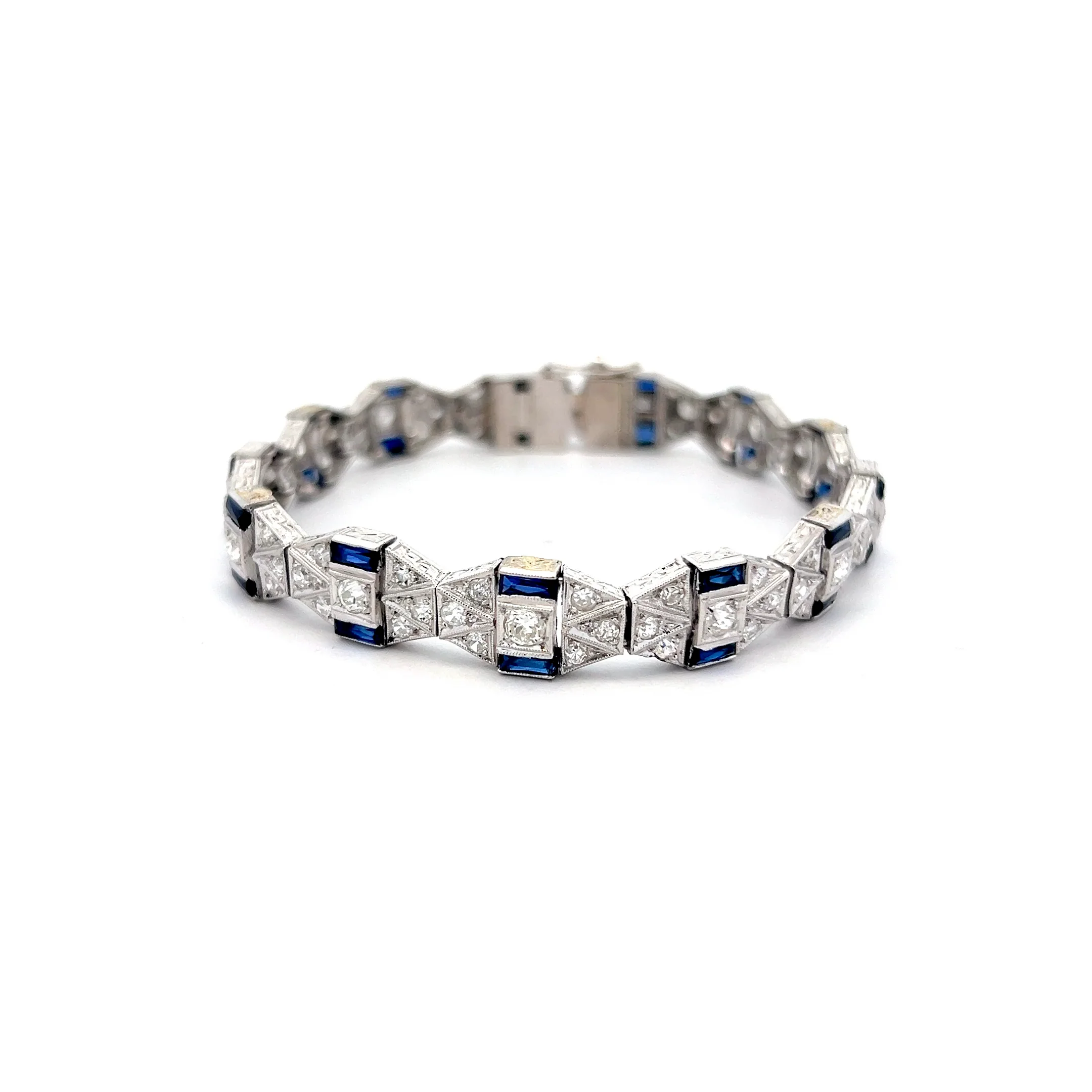 3.48 Antique Art Deco Sapphire & Diamond Bracelet in Platinum