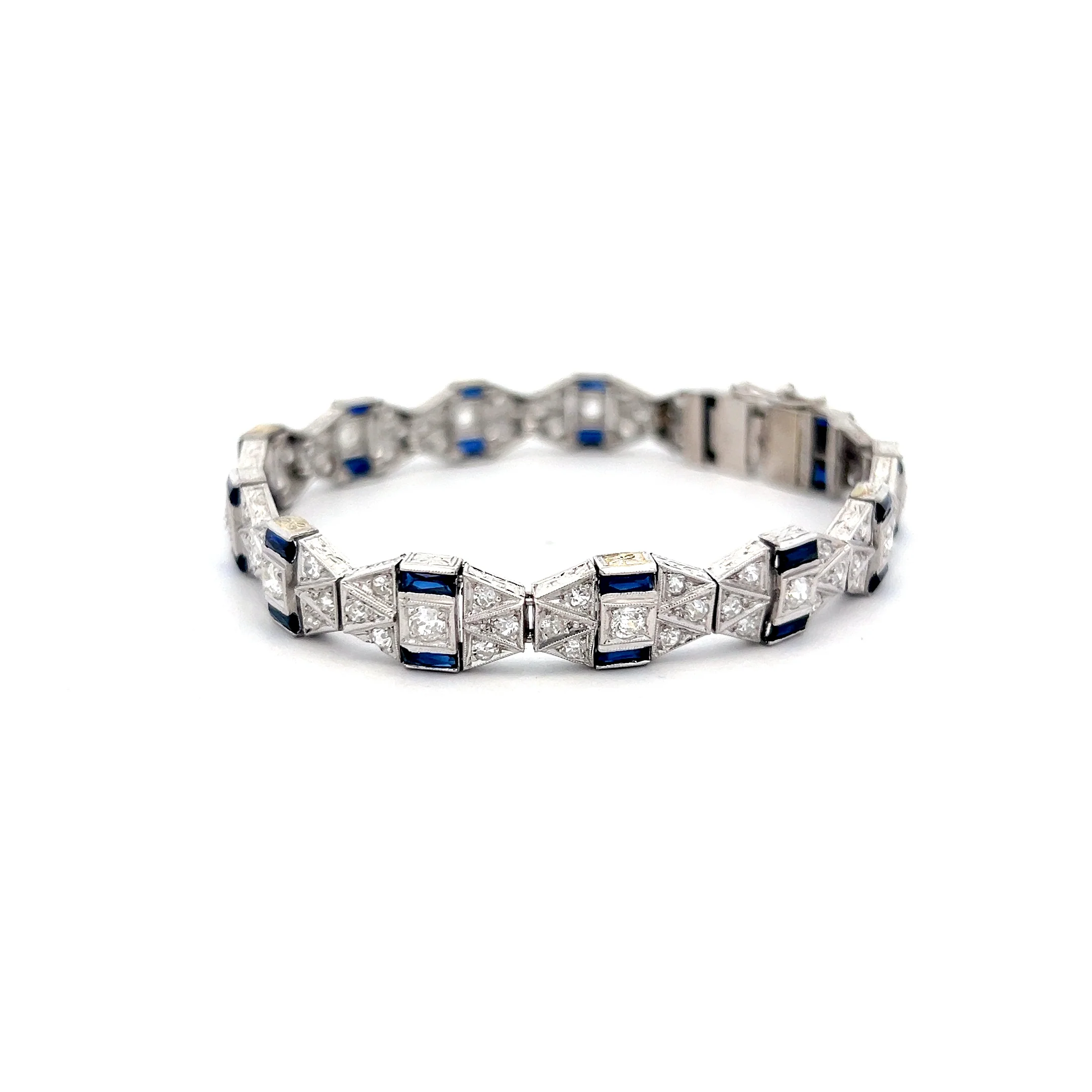 3.48 Antique Art Deco Sapphire & Diamond Bracelet in Platinum - Image 2