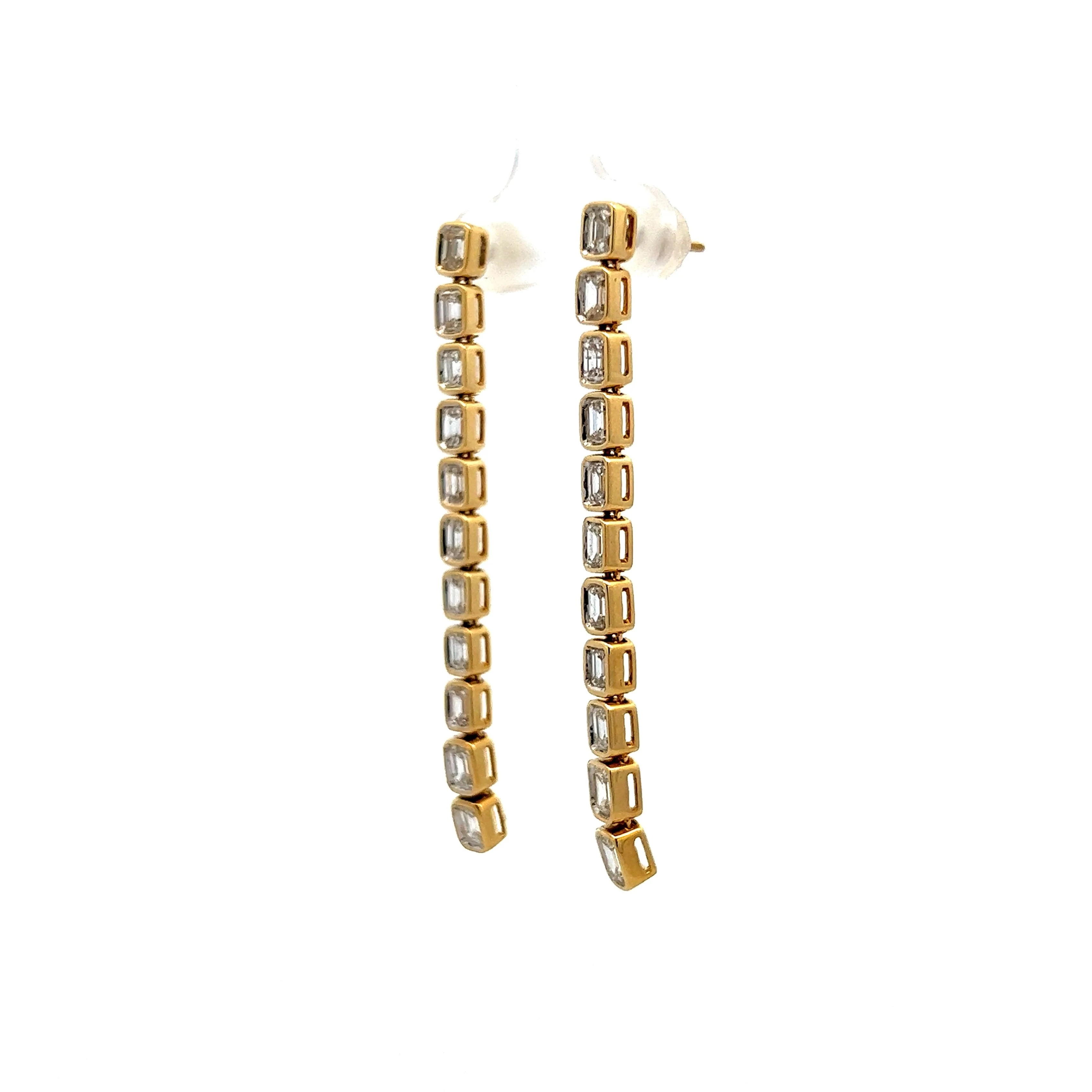 3.50 Emerald Cut Diamond Drop Earrings in Yellow Gold - Image 2