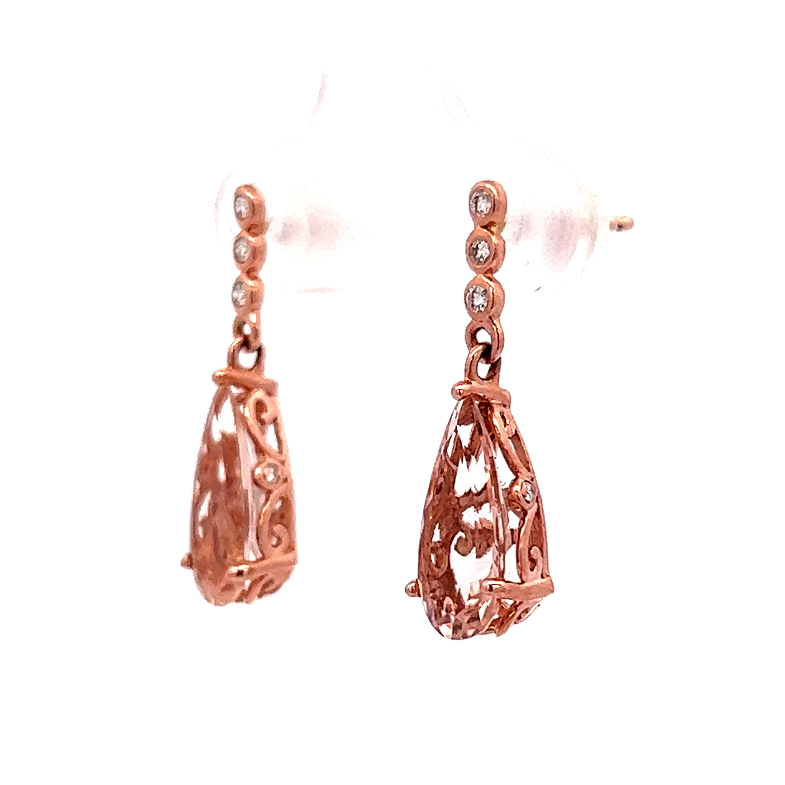 3.50 Pear Cut Morganite & Diamond Earrings in 14k Rose Gold - Image 2
