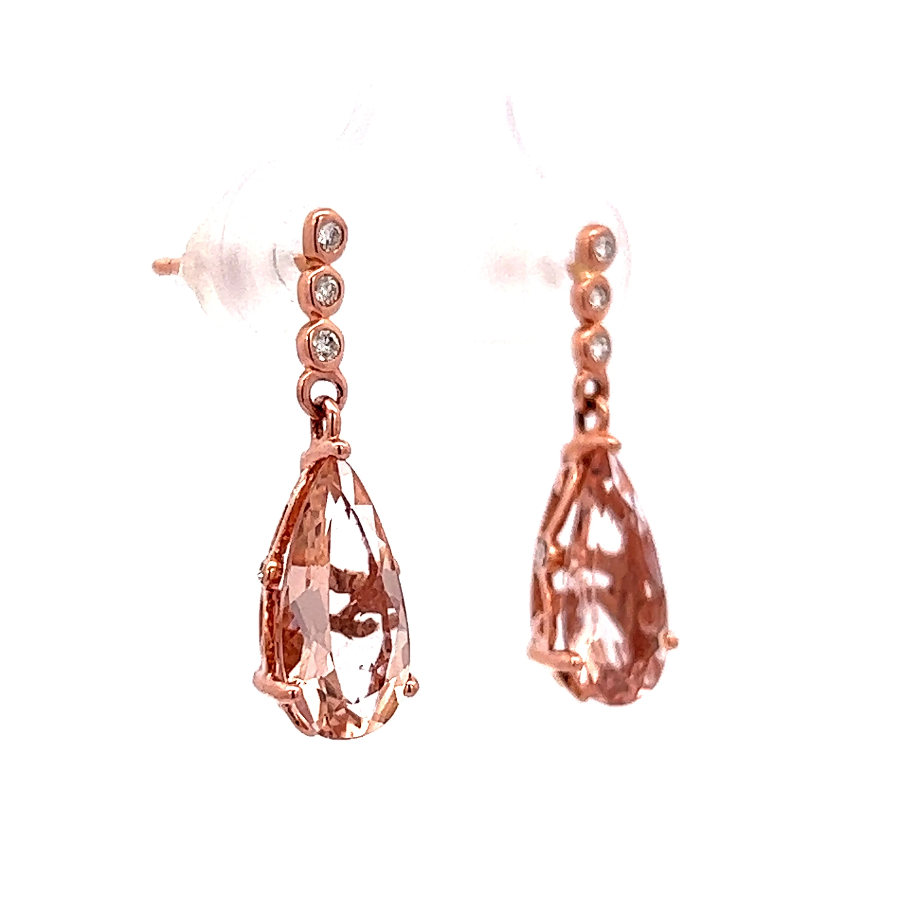 3.50 Pear Cut Morganite & Diamond Earrings in 14k Rose Gold - Image 3