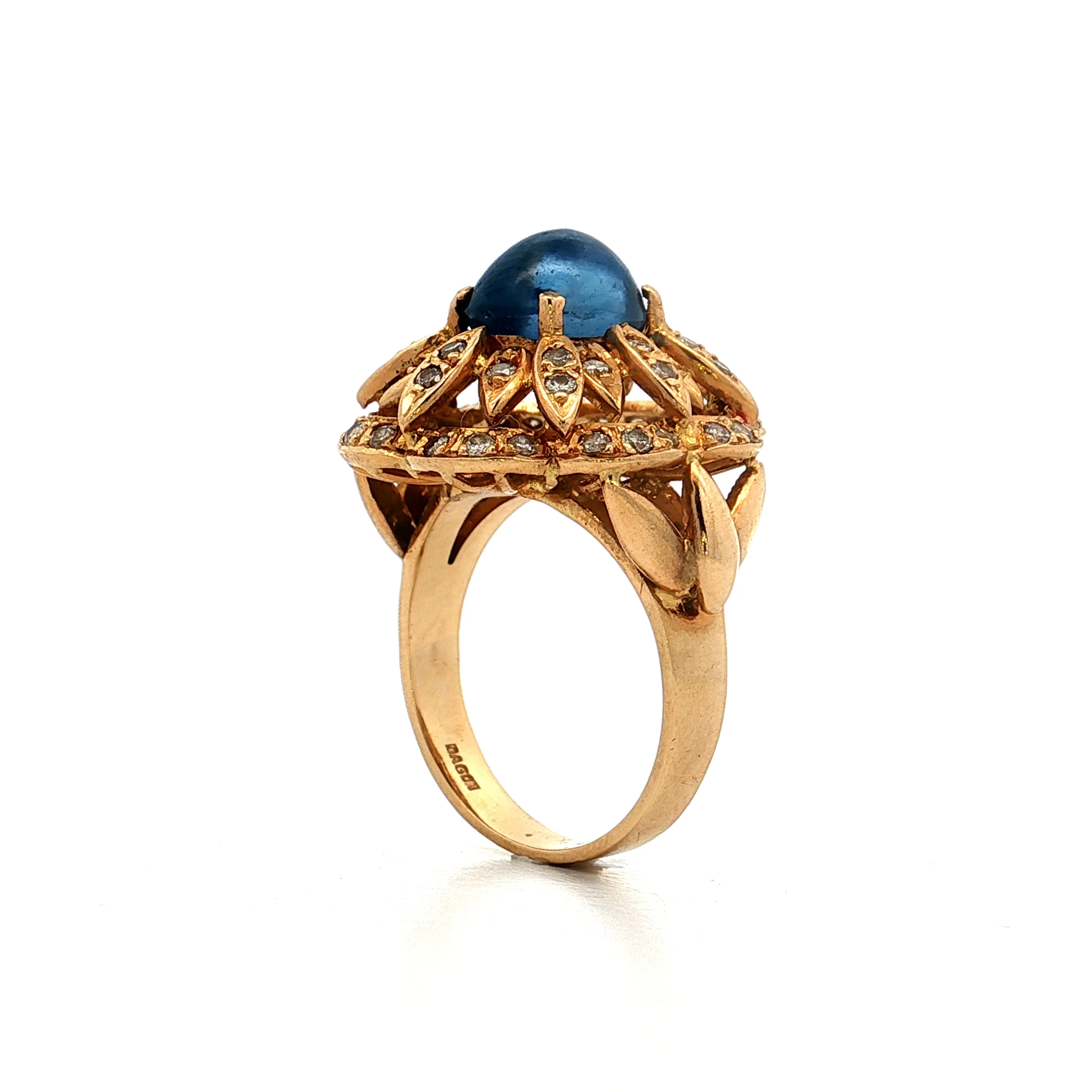 3.50 Star Sapphire Flower Cocktail Ring 18k - Image 5