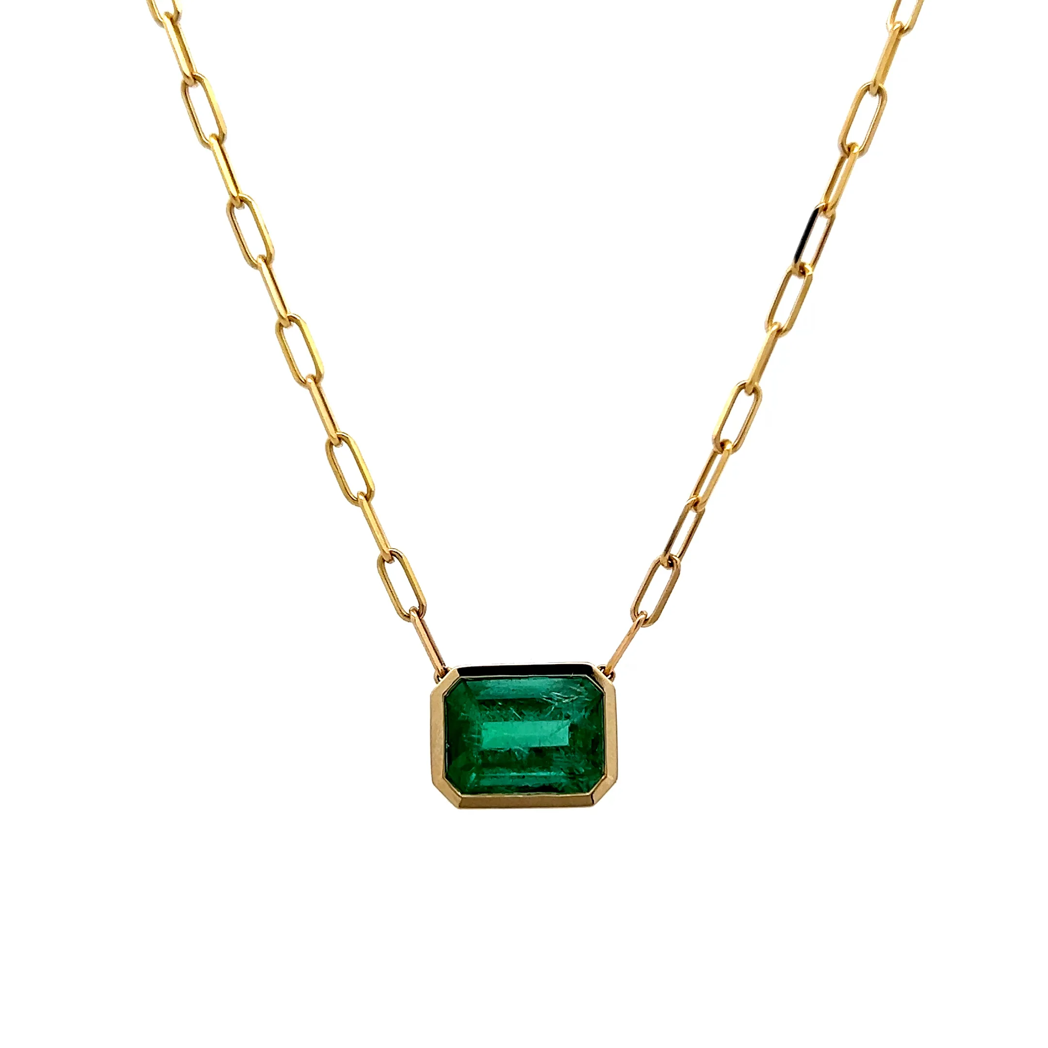 3.51 Emerald Cut Pendant Necklace in 14k Yellow Gold