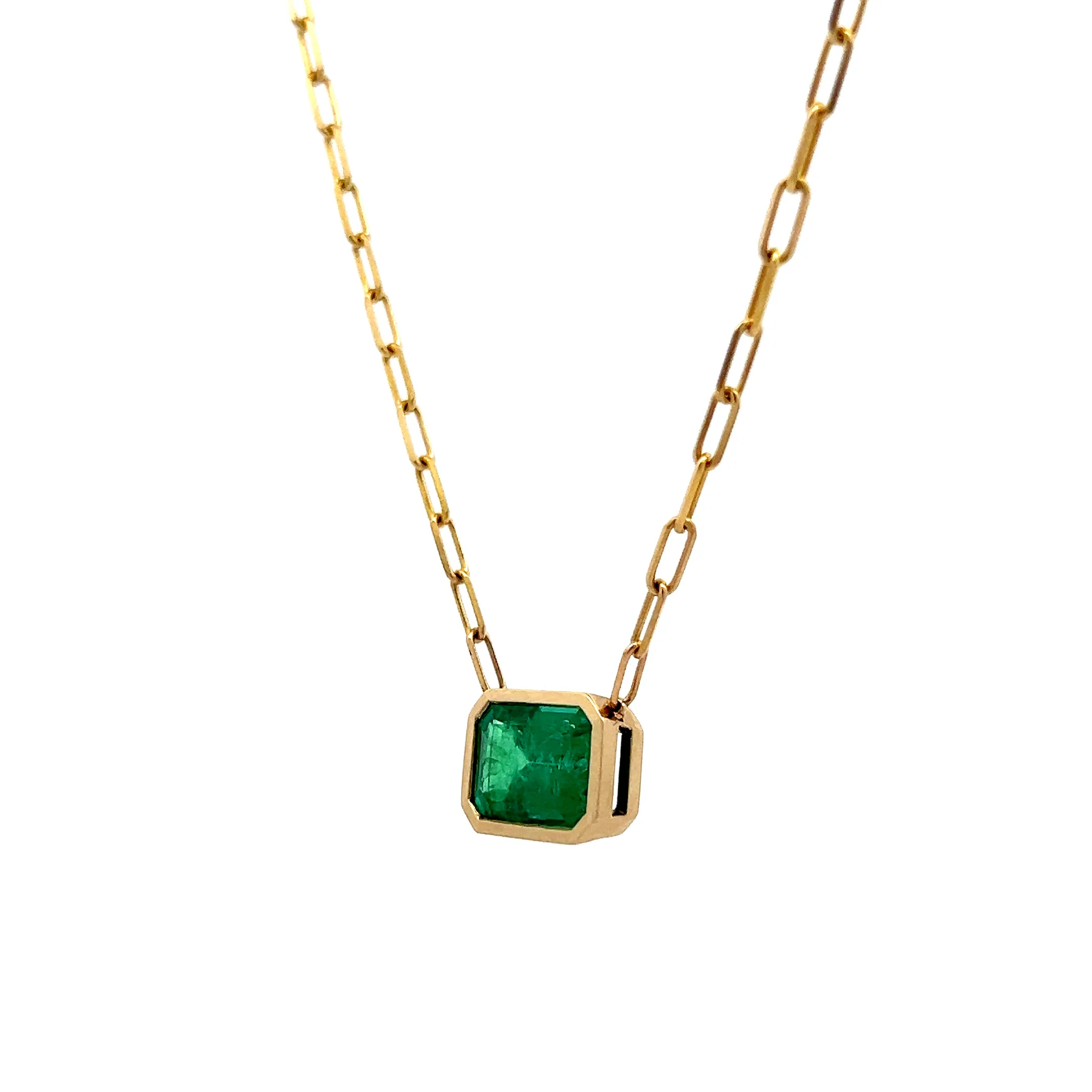 3.51 Emerald Cut Pendant Necklace in 14k Yellow Gold - Image 2