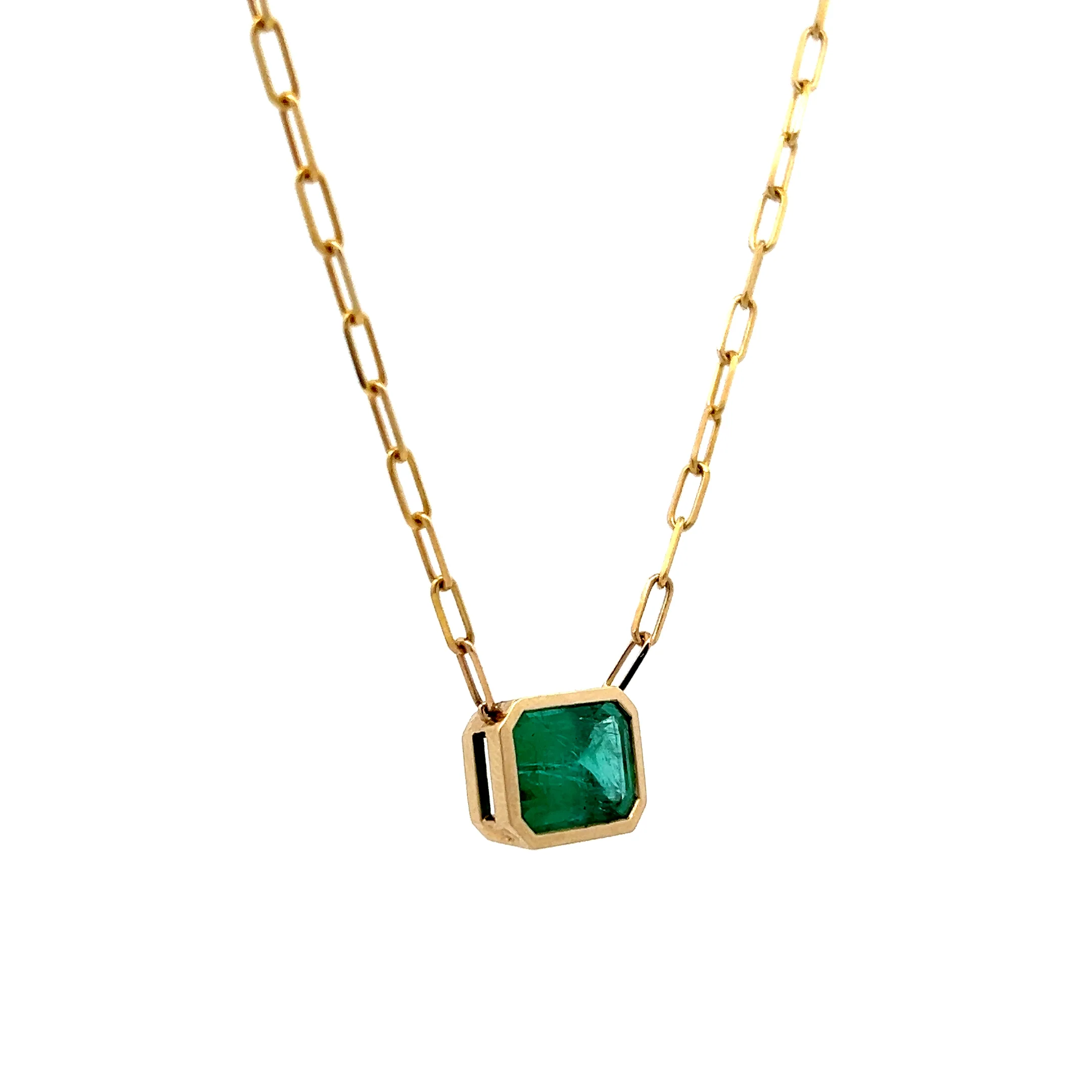 3.51 Emerald Cut Pendant Necklace in 14k Yellow Gold - Image 3