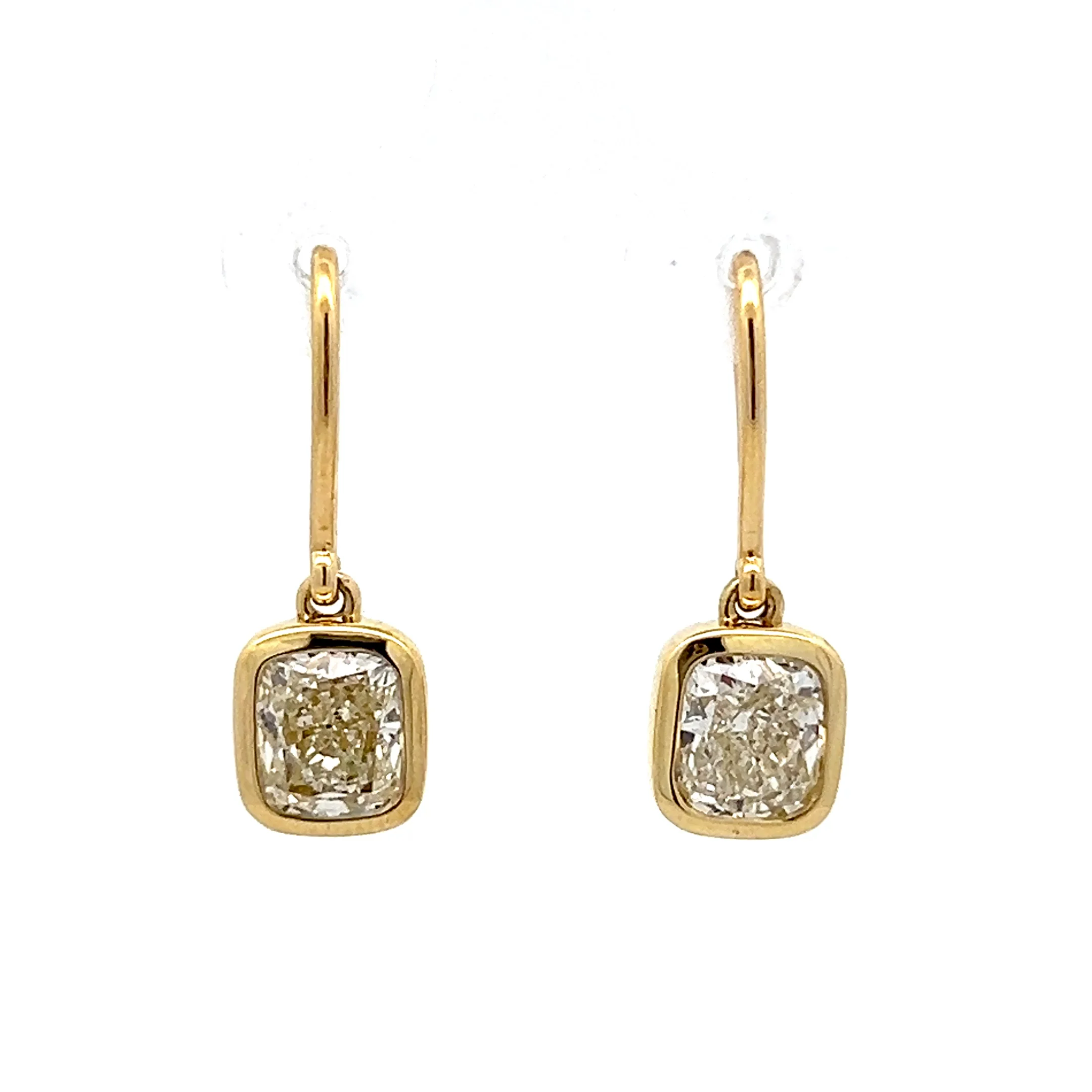 3.52 Cushion Diamond Drop Earrings 18k Yellow Gold
