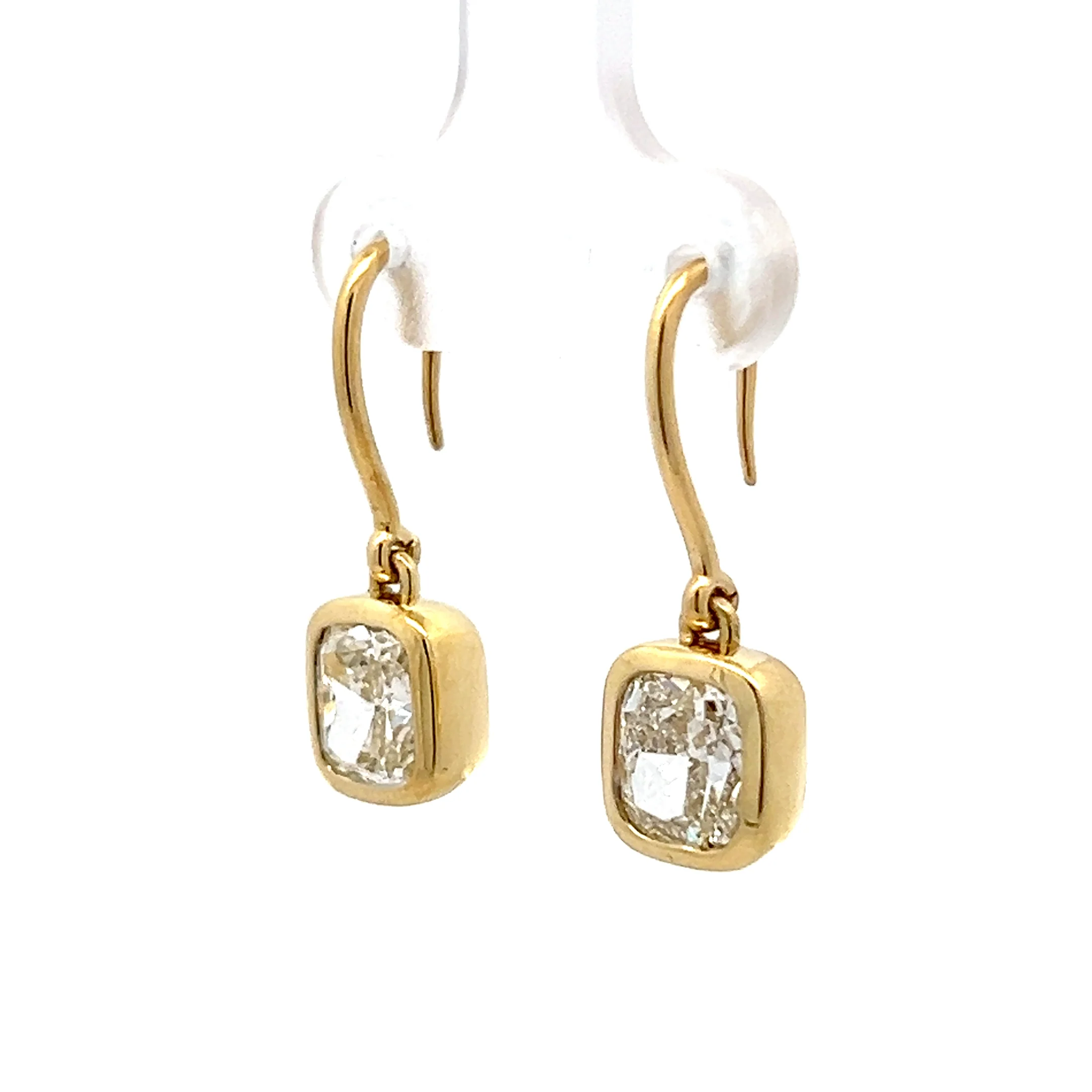 3.52 Cushion Diamond Drop Earrings 18k Yellow Gold - Image 2
