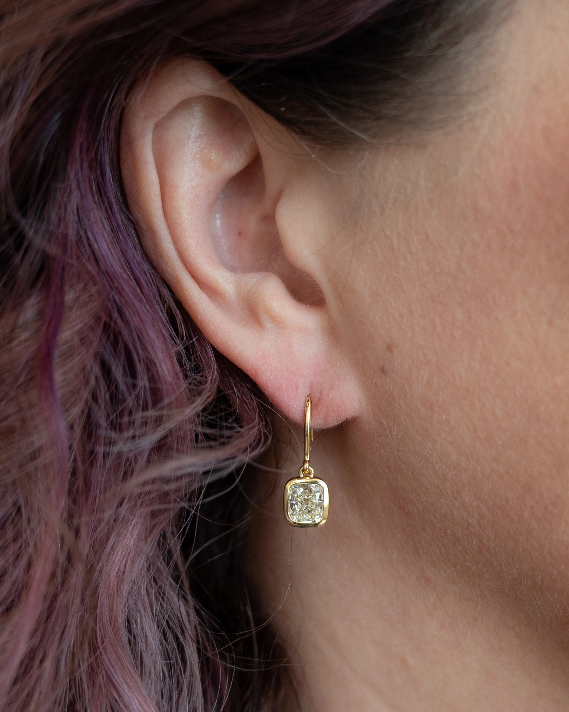 3.52 Cushion Diamond Drop Earrings 18k Yellow Gold - Image 6