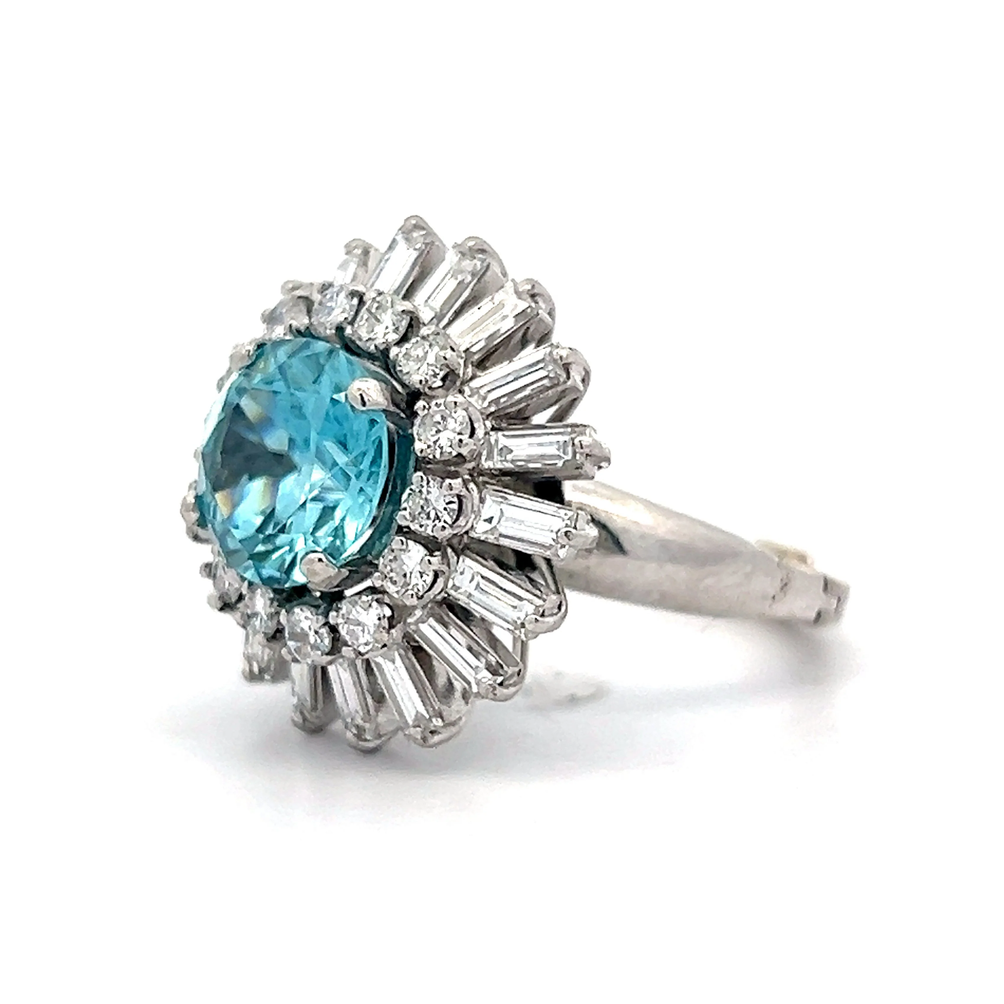 3.54 Blue Zircon Flower Cocktail Ring in Platinum - Image 2
