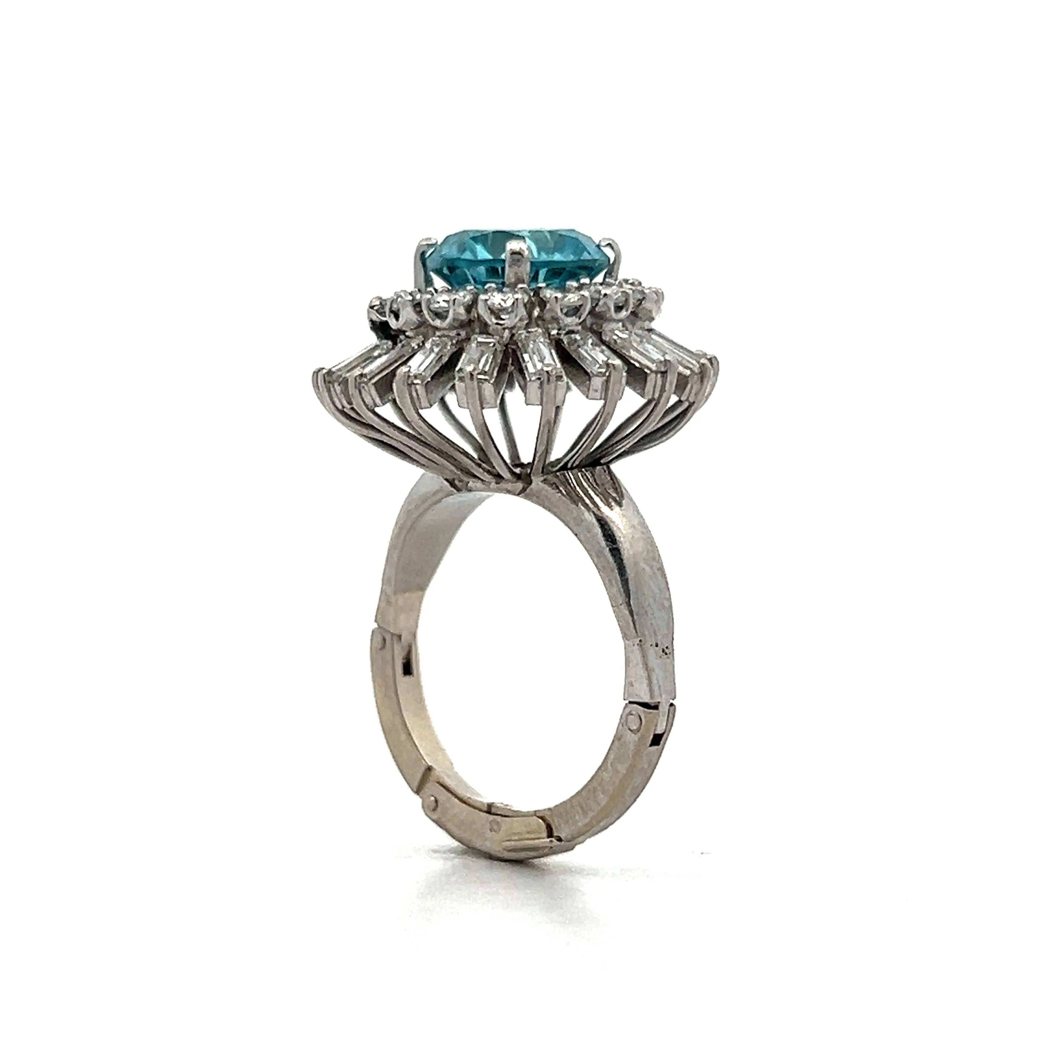 3.54 Blue Zircon Flower Cocktail Ring in Platinum - Image 5