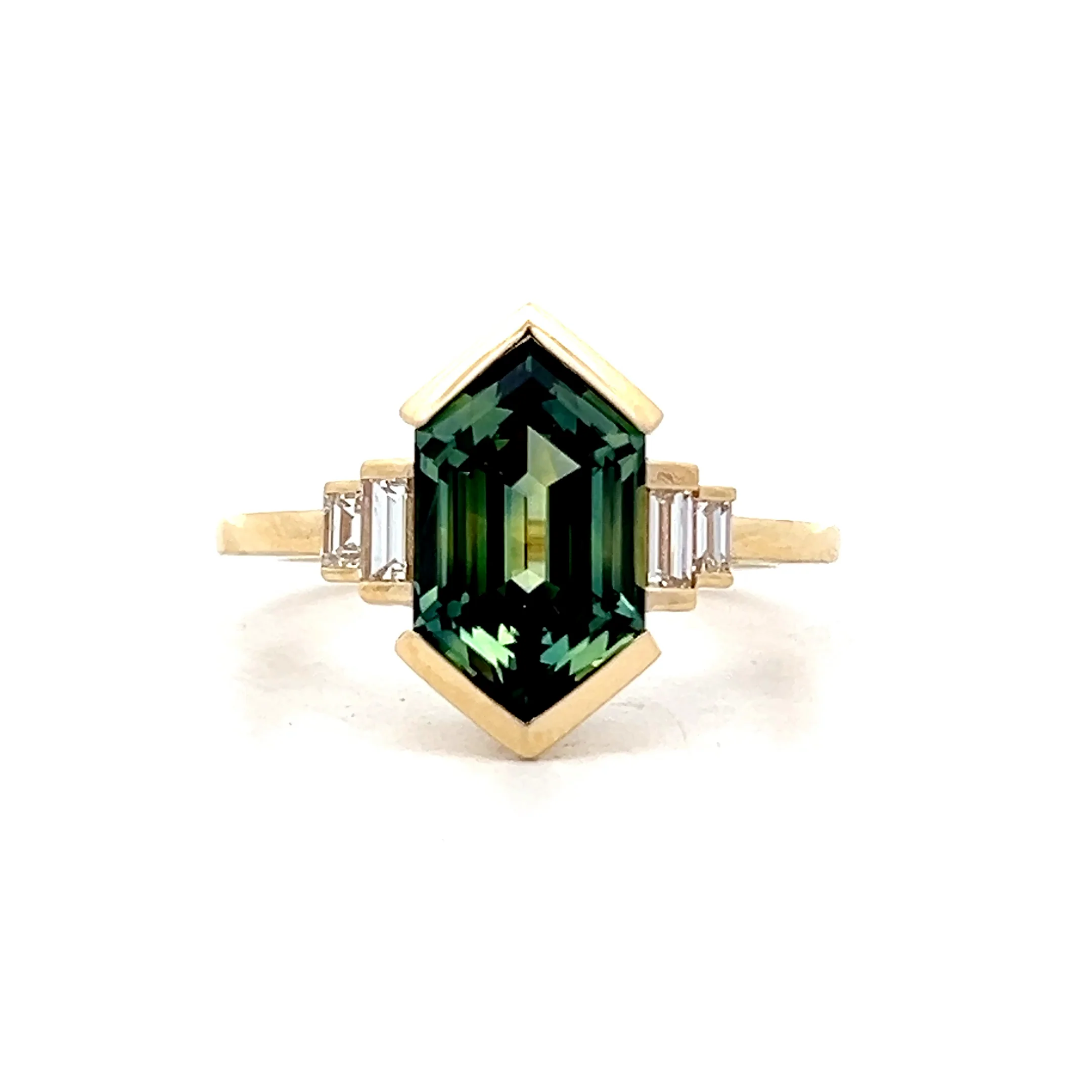 3.54 Hexagon Blue Sapphire Engagement Ring in 14k