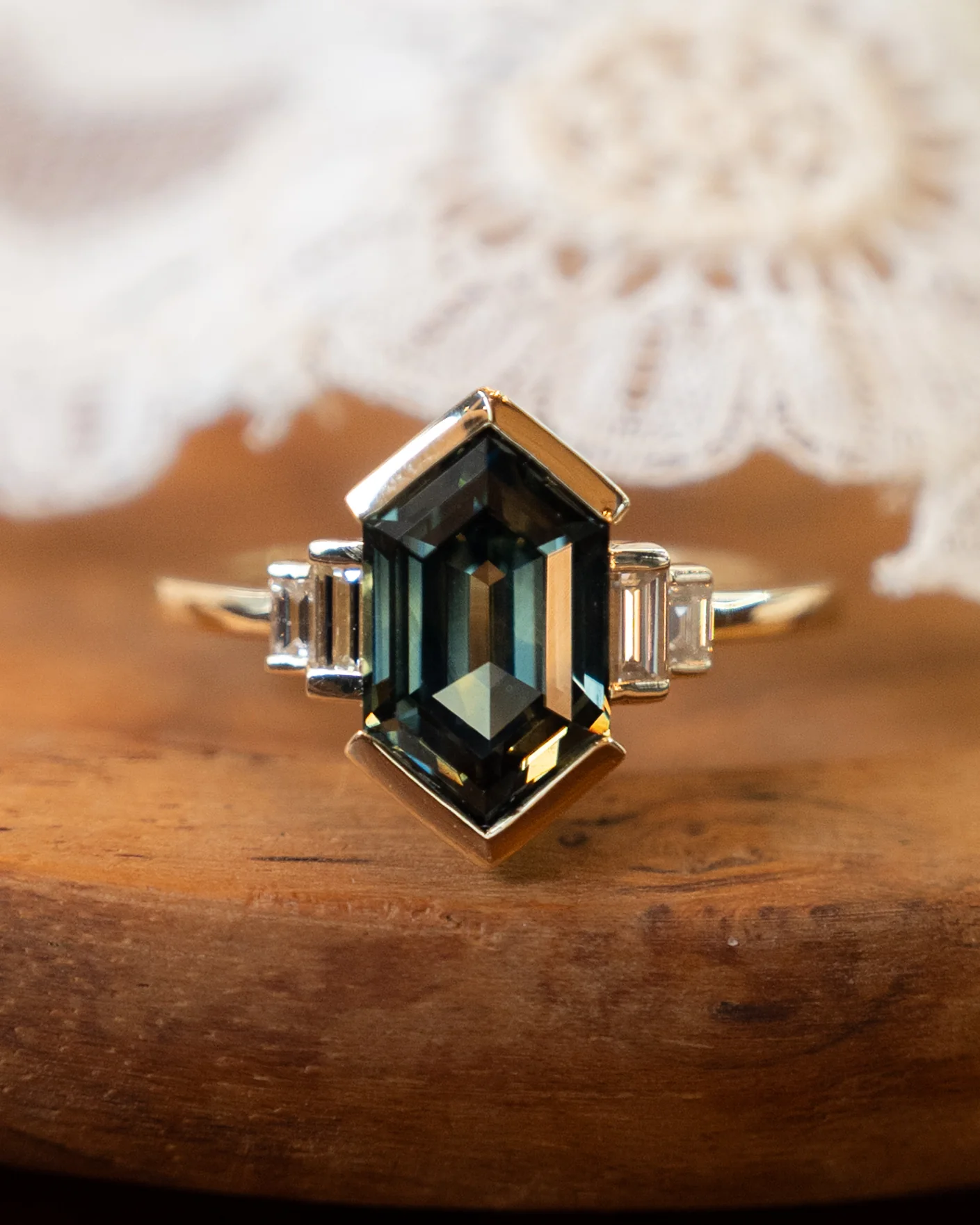 3.54 Hexagon Blue Sapphire Engagement Ring in 14k - Image 6