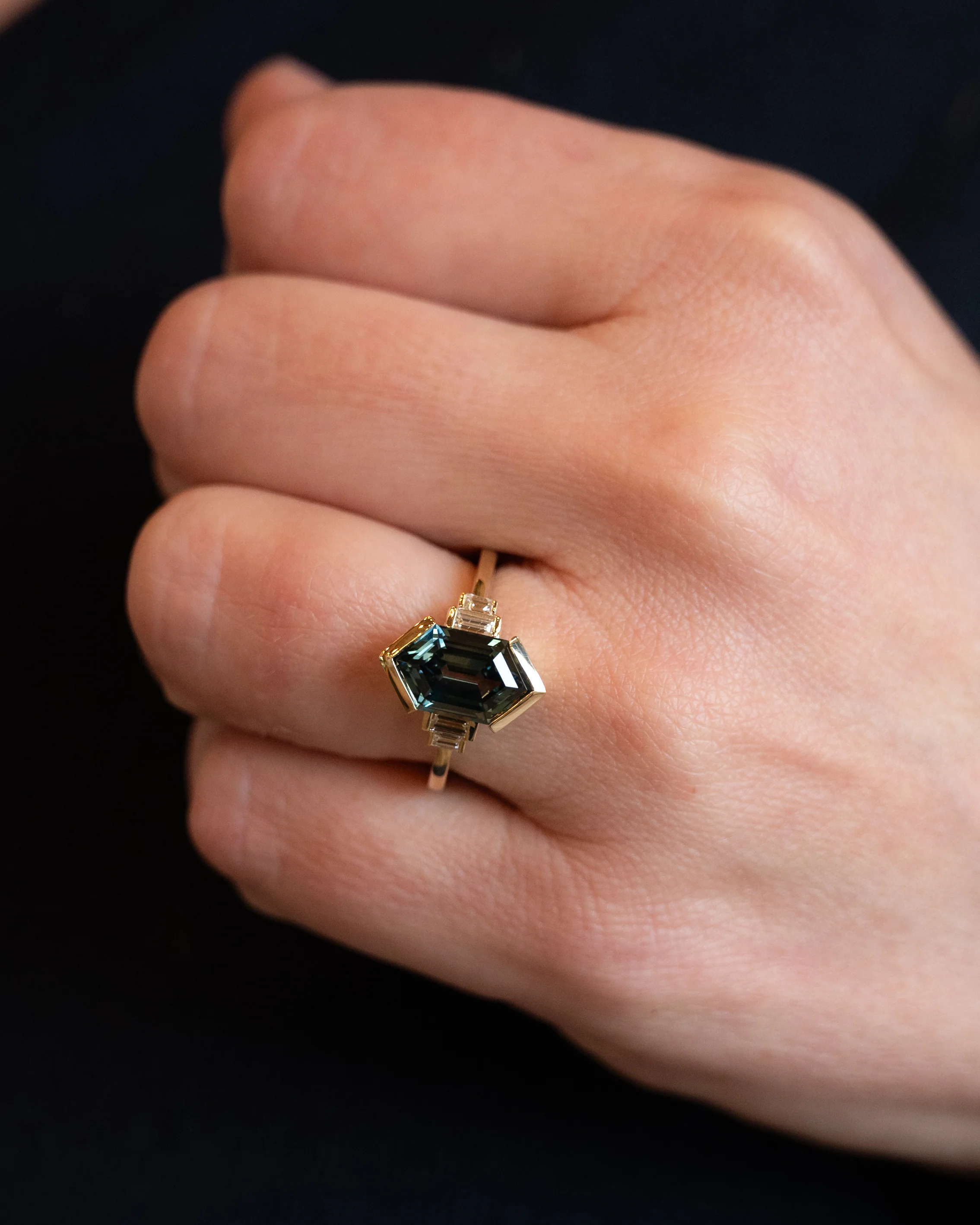 3.54 Hexagon Blue Sapphire Engagement Ring in 14k - Image 7