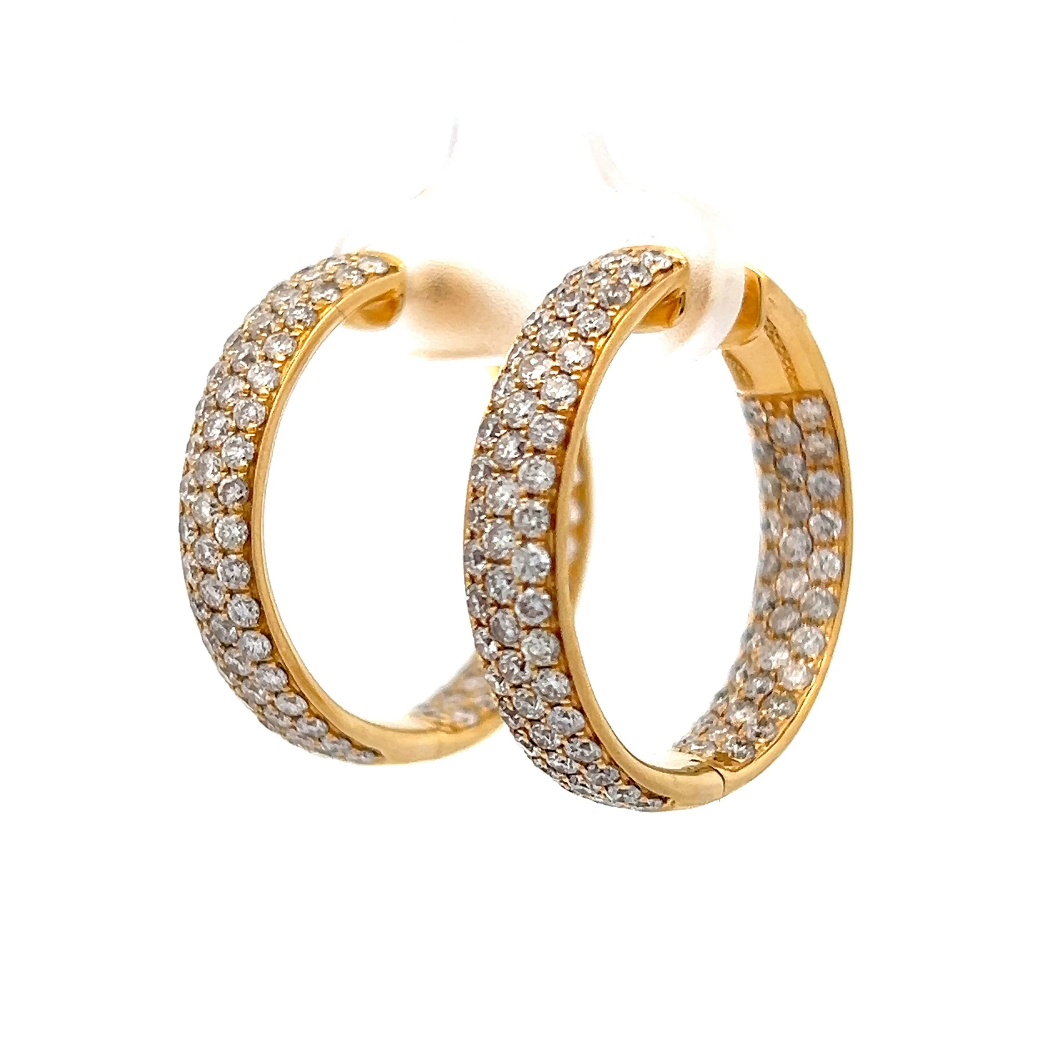 3.54 Pave Diamond Hoop Earrings in 18k Yellow Gold - Image 2
