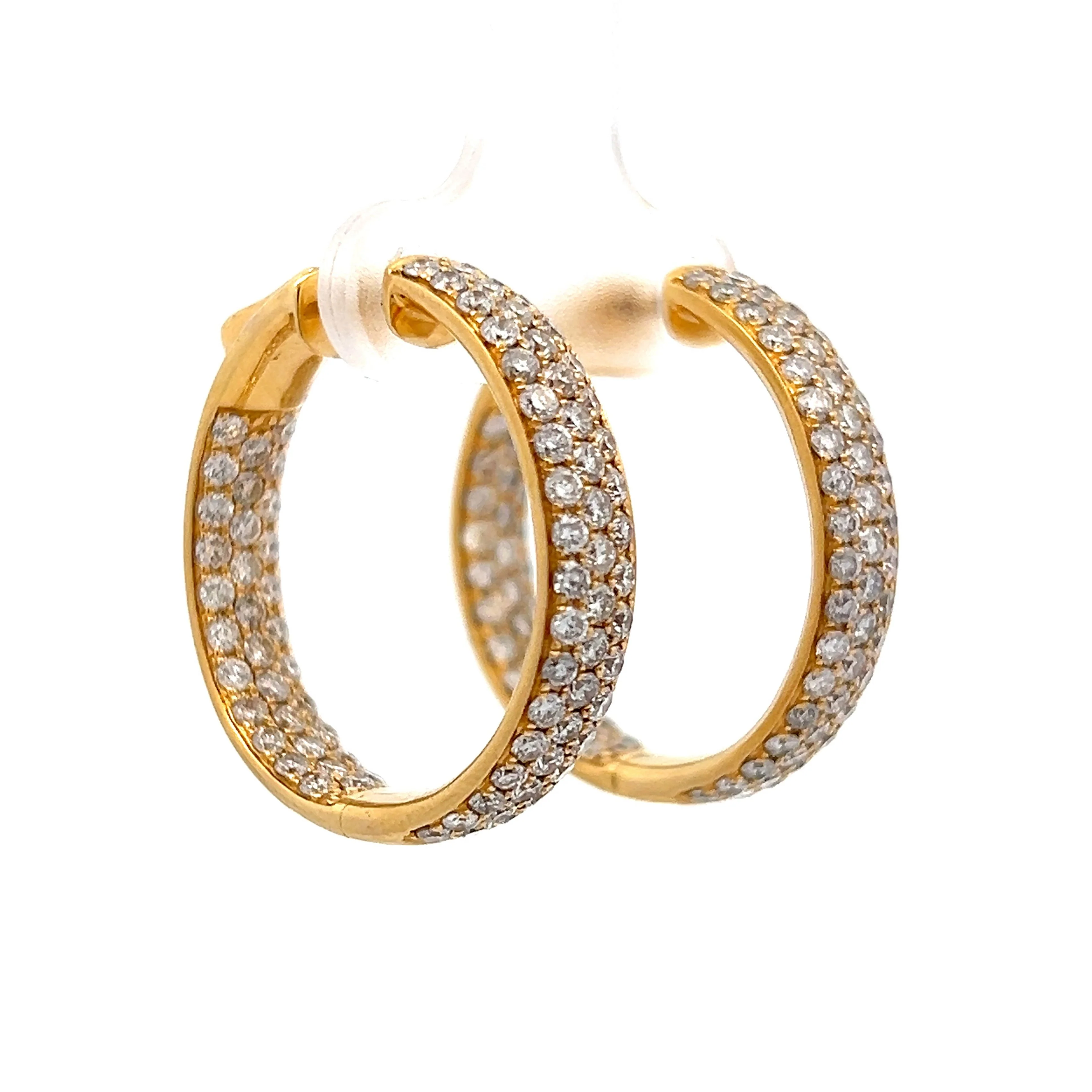 3.54 Pave Diamond Hoop Earrings in 18k Yellow Gold - Image 3