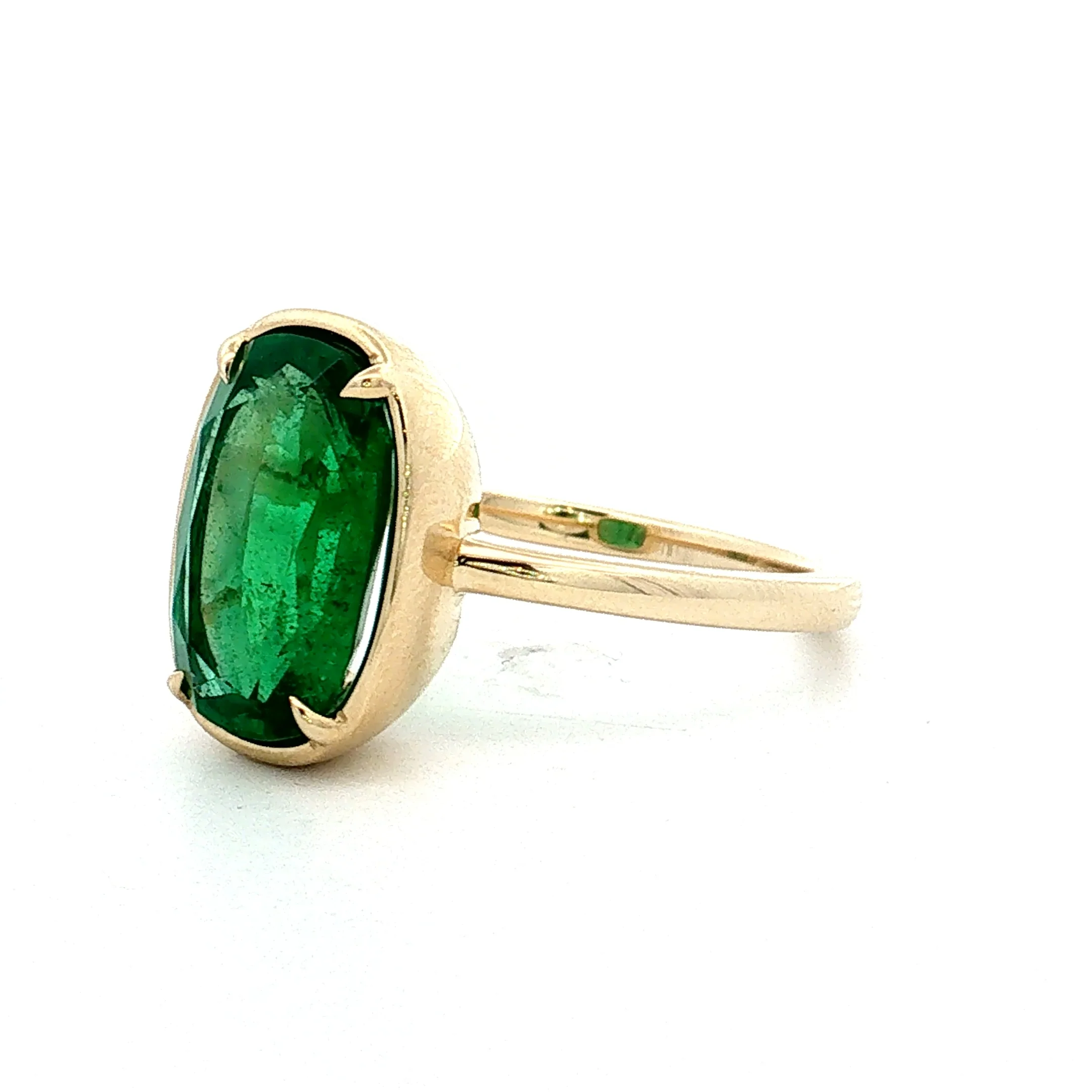 3.55 Cushion Emerald Engagement Ring 14k Yellow Gold - Image 2