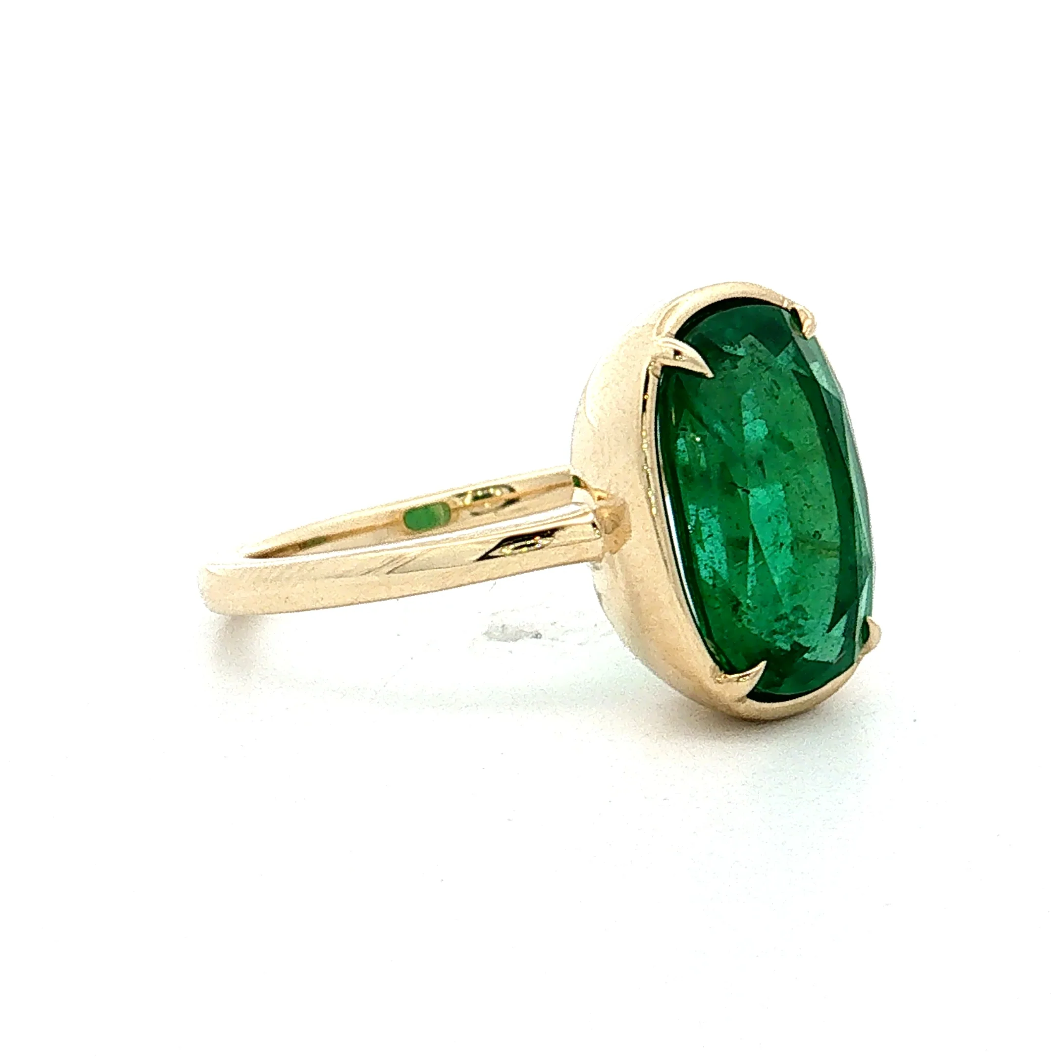 3.55 Cushion Emerald Engagement Ring 14k Yellow Gold - Image 3