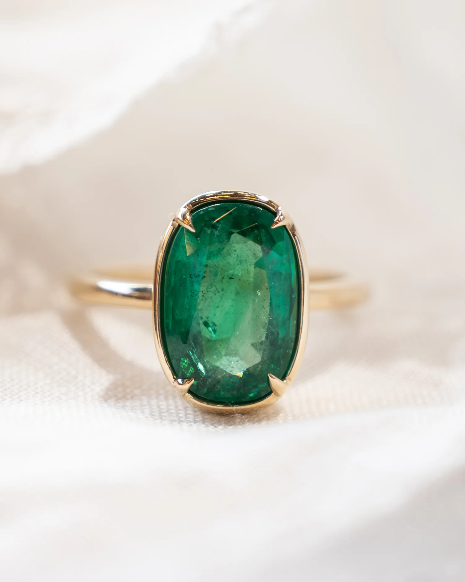 3.55 Cushion Emerald Engagement Ring 14k Yellow Gold - Image 6