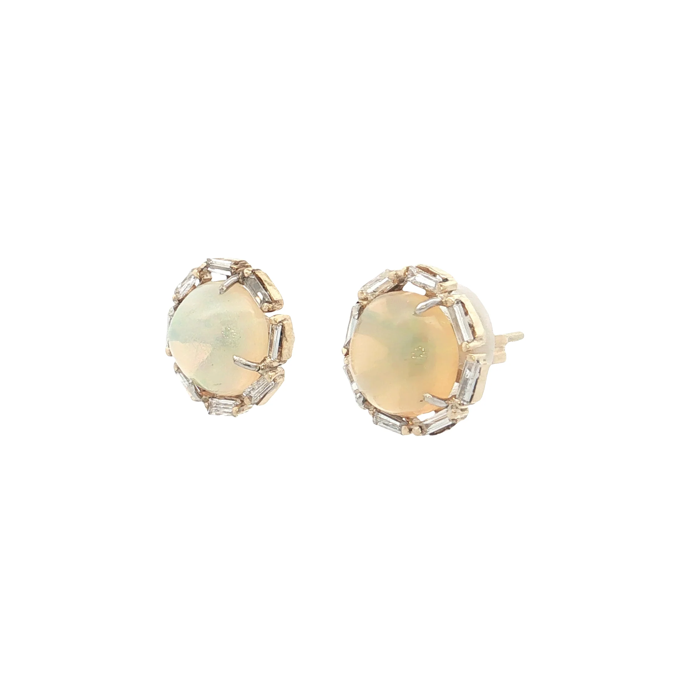 3.56 Opal & Diamond Stud Earrings 14k Yellow Gold - Image 2