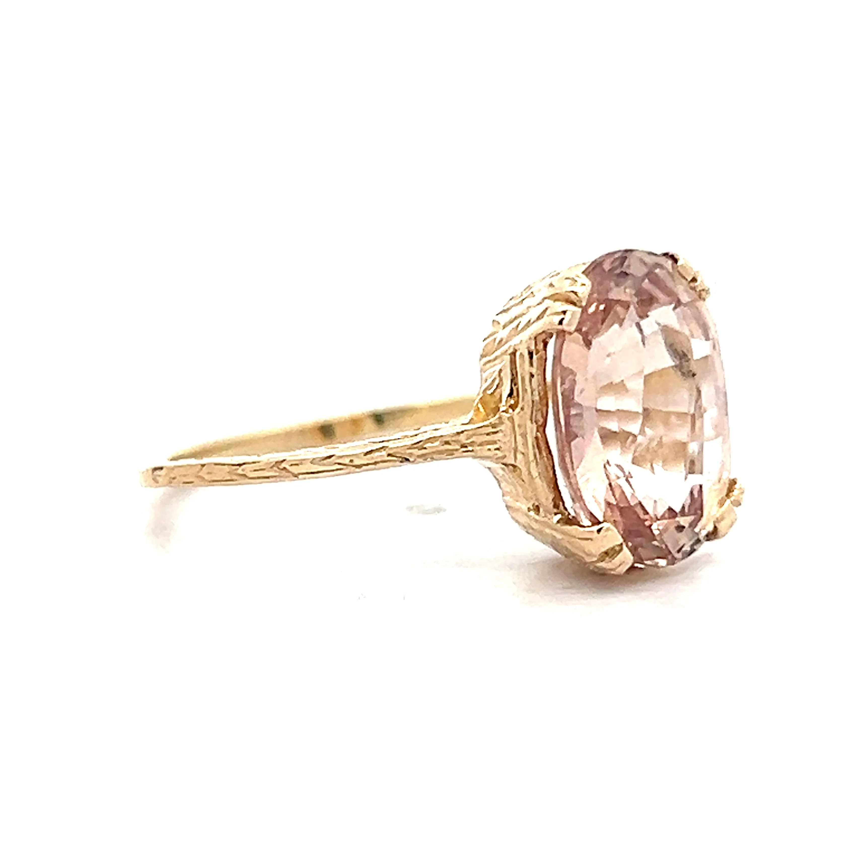 3.57 Oval Cut Peach Sapphire Engagement Ring in Yellow Gold - Image 3