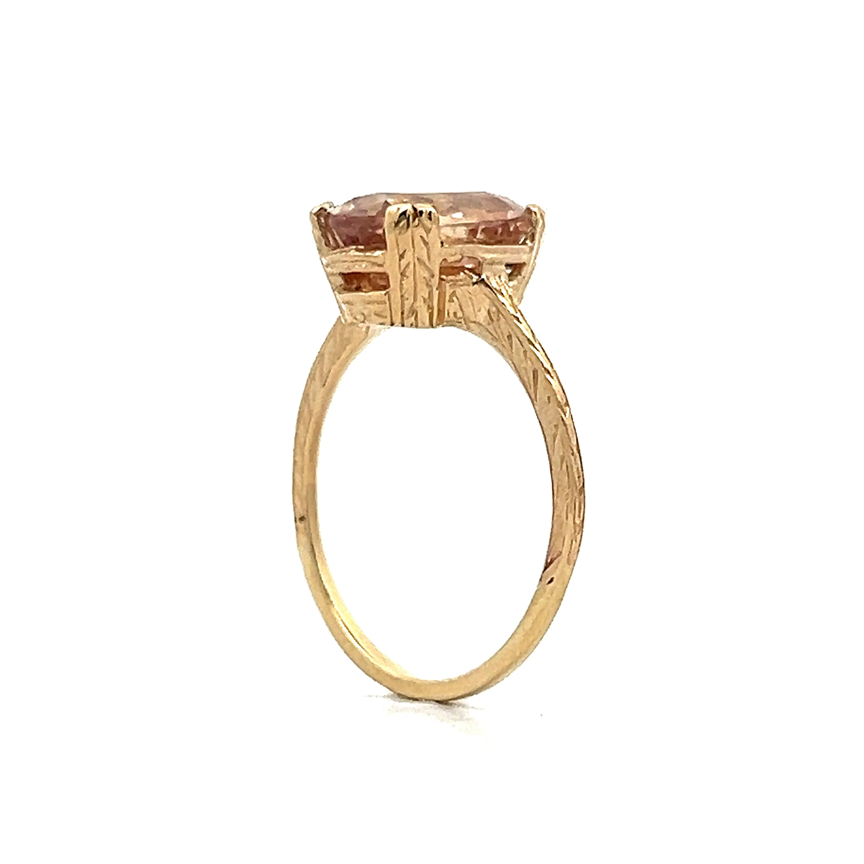 3.57 Oval Cut Peach Sapphire Engagement Ring in Yellow Gold - Image 5
