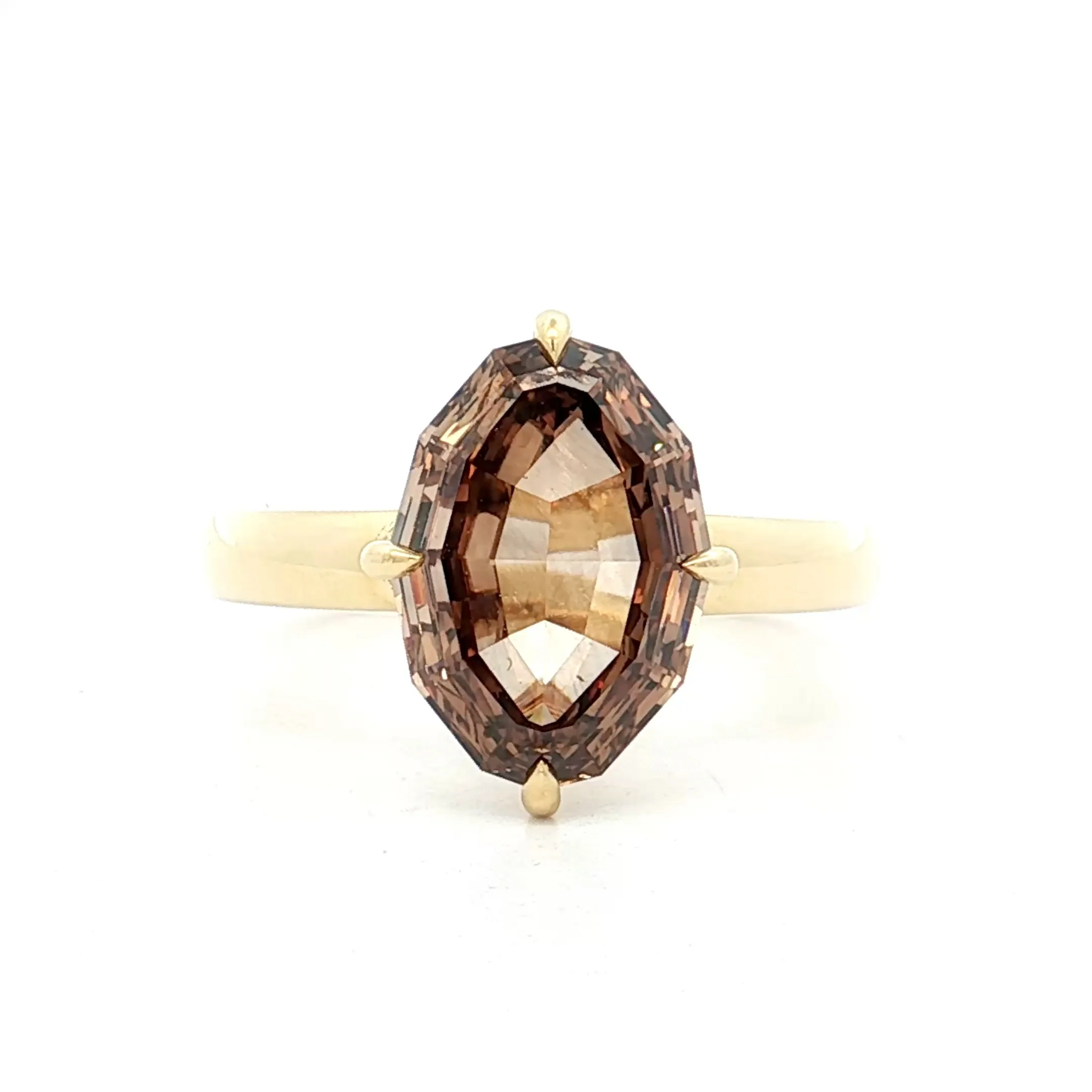 3.58 Oval Step Cut Cognac Diamond 18k Yellow Gold