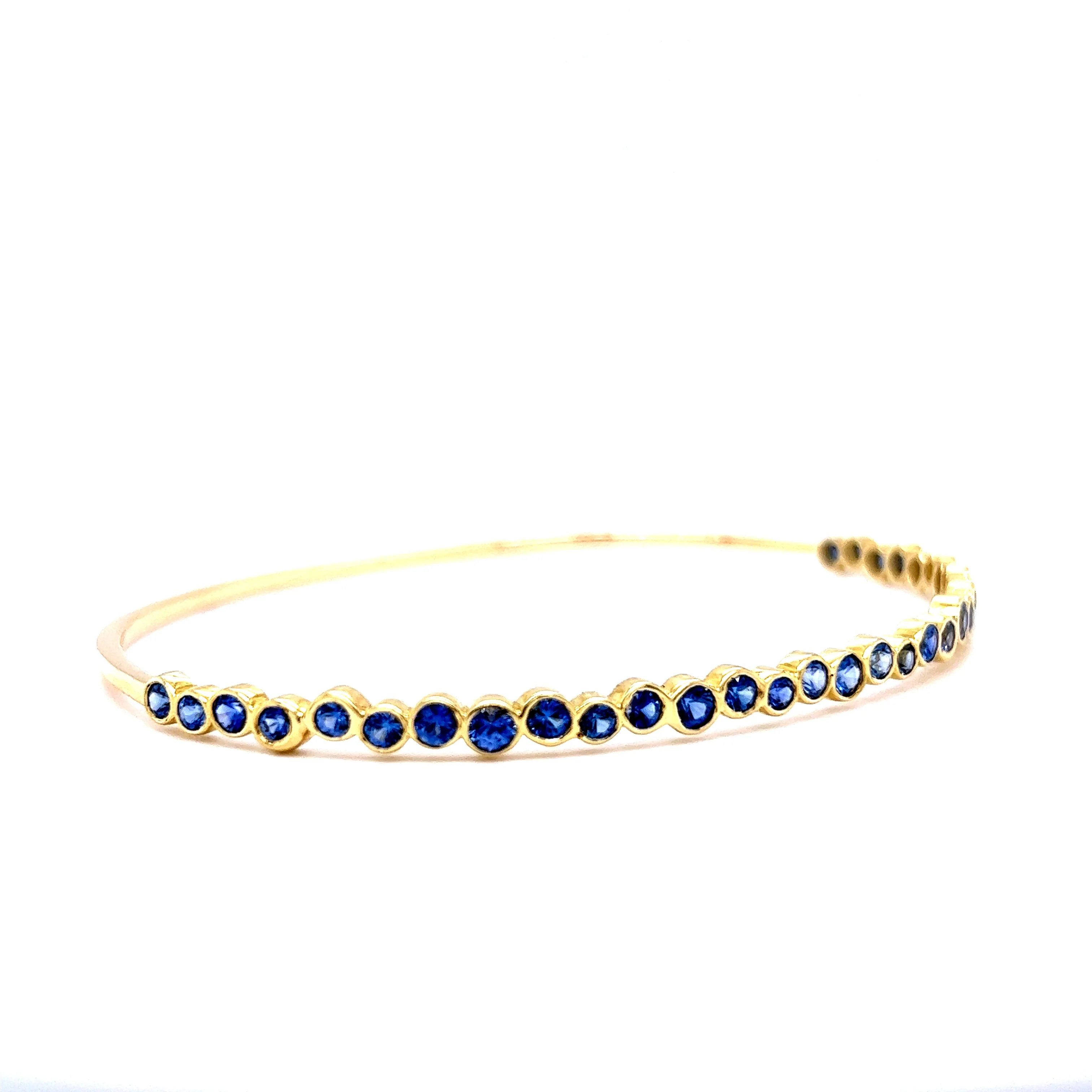 3.58 Round Cut Sapphire Bangle Bracelet in 18K Yellow Gold - Image 3