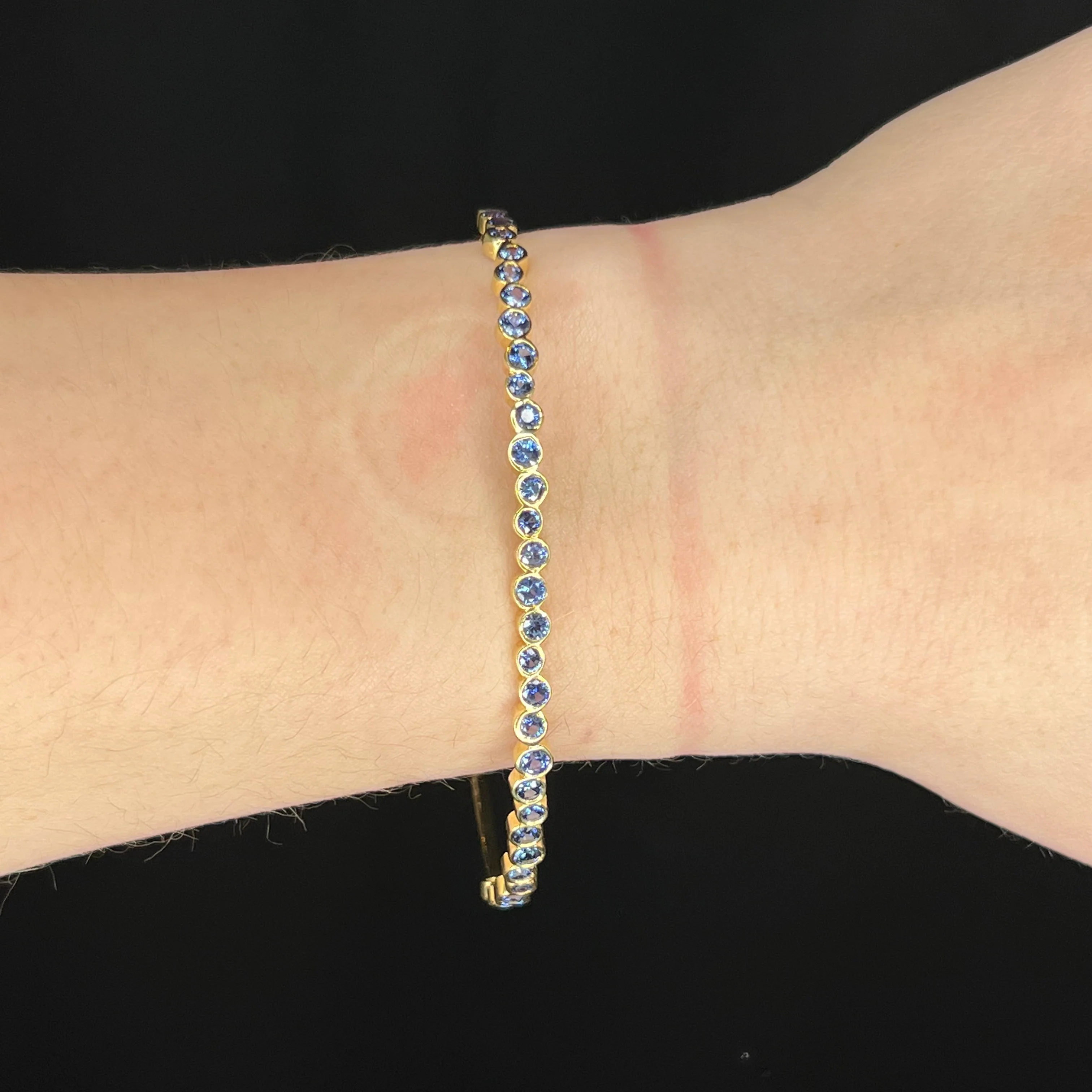 3.58 Round Cut Sapphire Bangle Bracelet in 18K Yellow Gold - Image 4