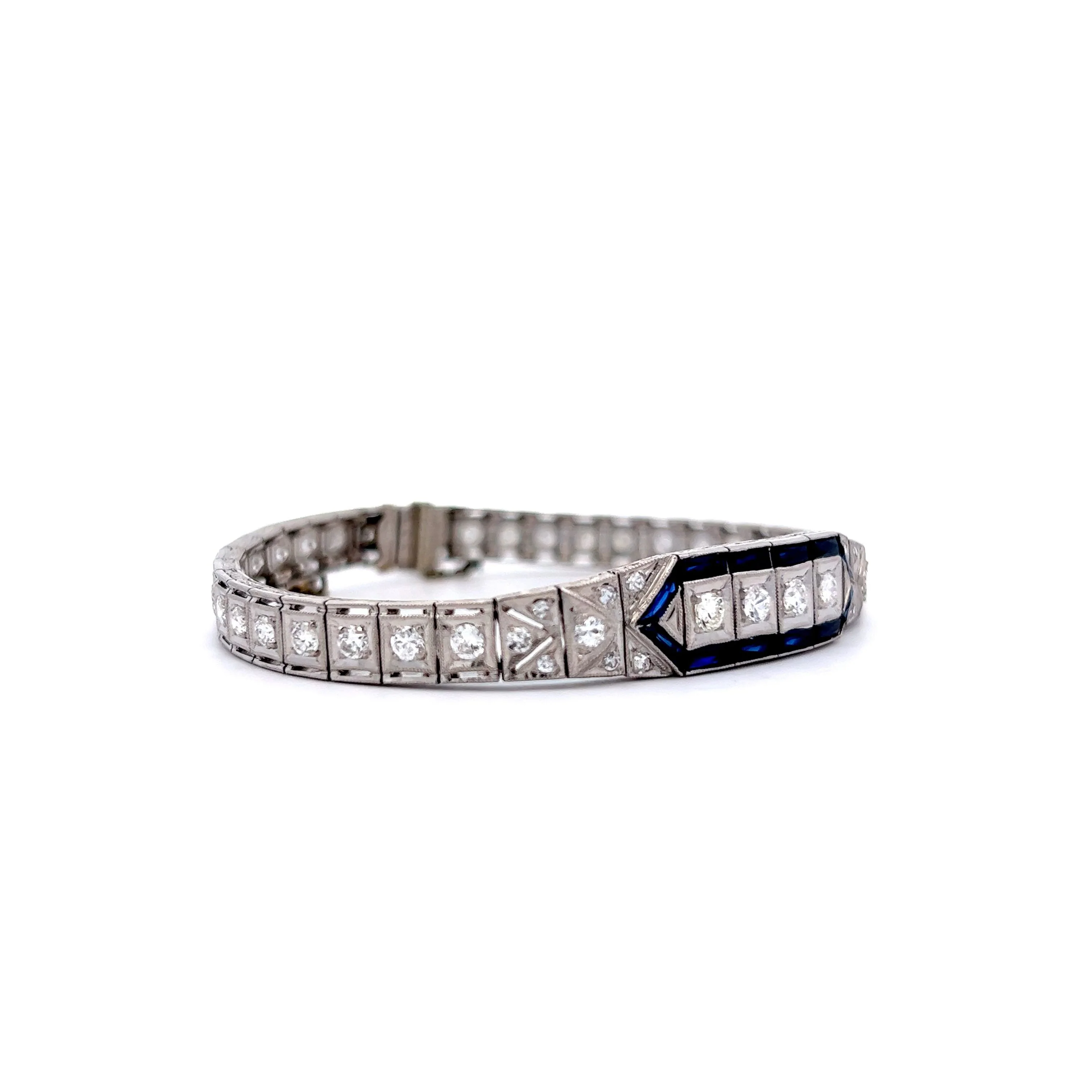 Antique Art Deco Sapphire Bracelet in 14k White Gold - Image 3