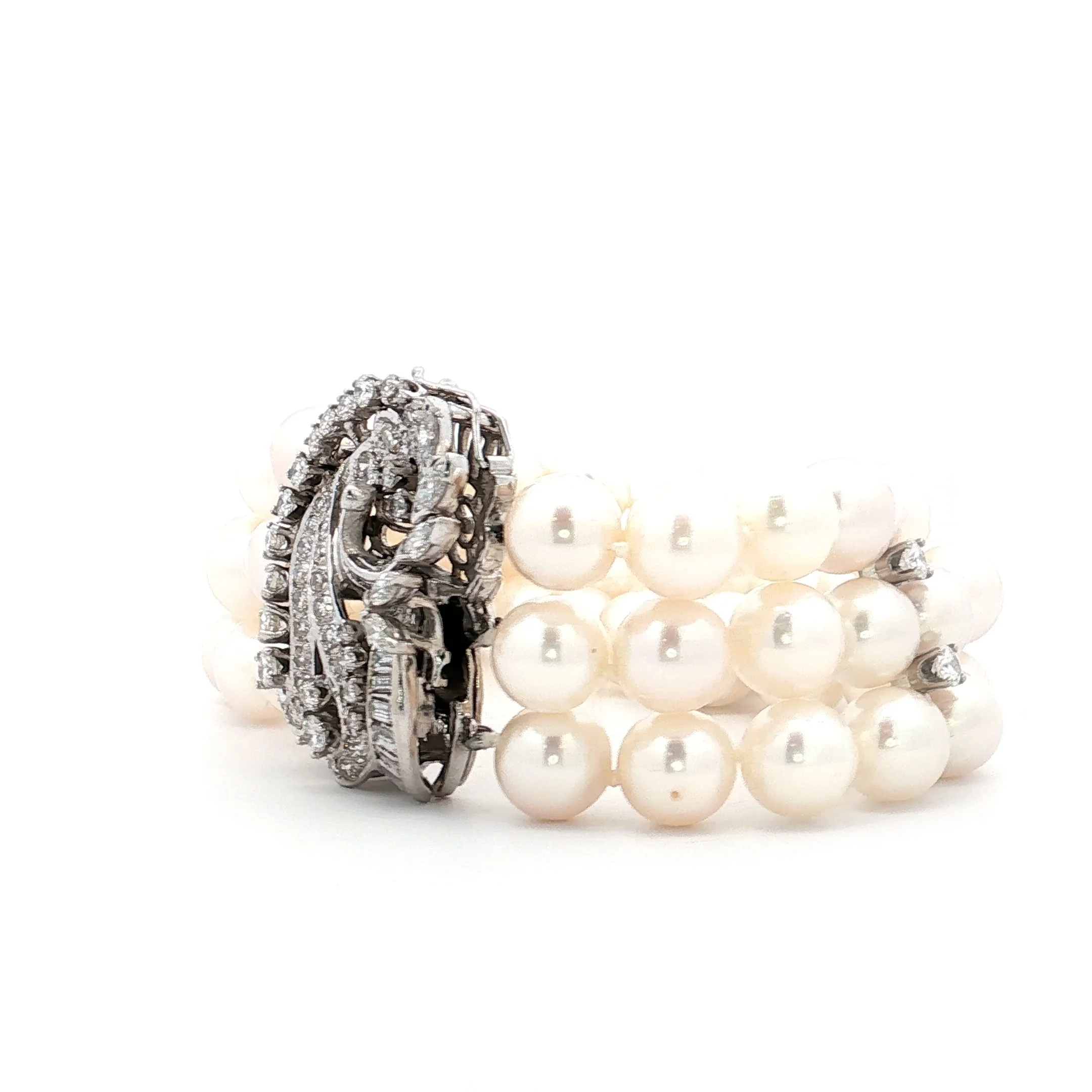 3.60 Vintage Mid-Century Pearl & Diamond Bracelet 14k - Image 2