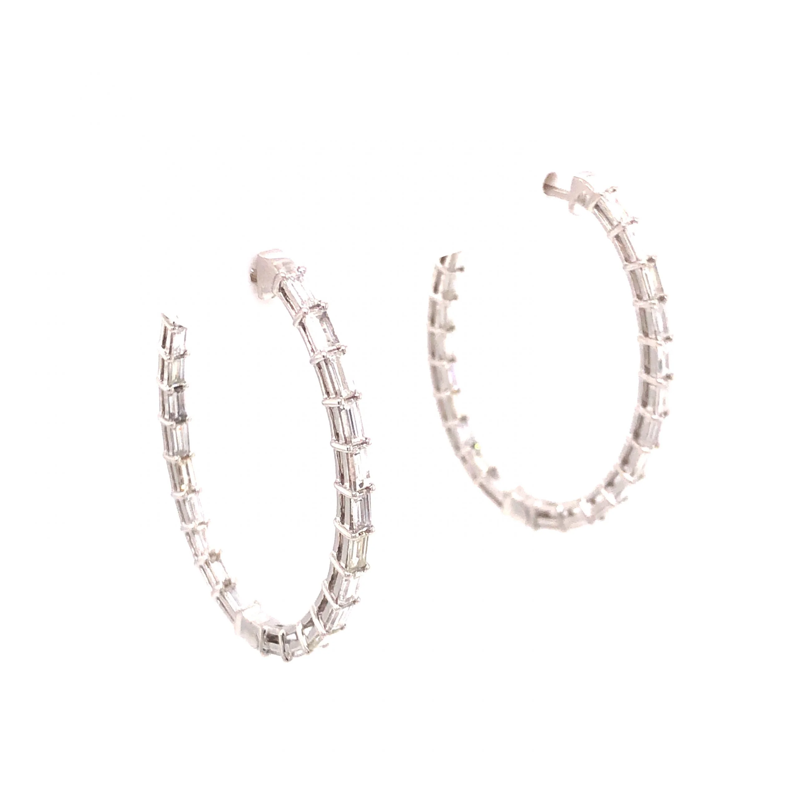 3.62 Baguette Cut Diamond Hoop Earrings in 18k White Gold - Image 3
